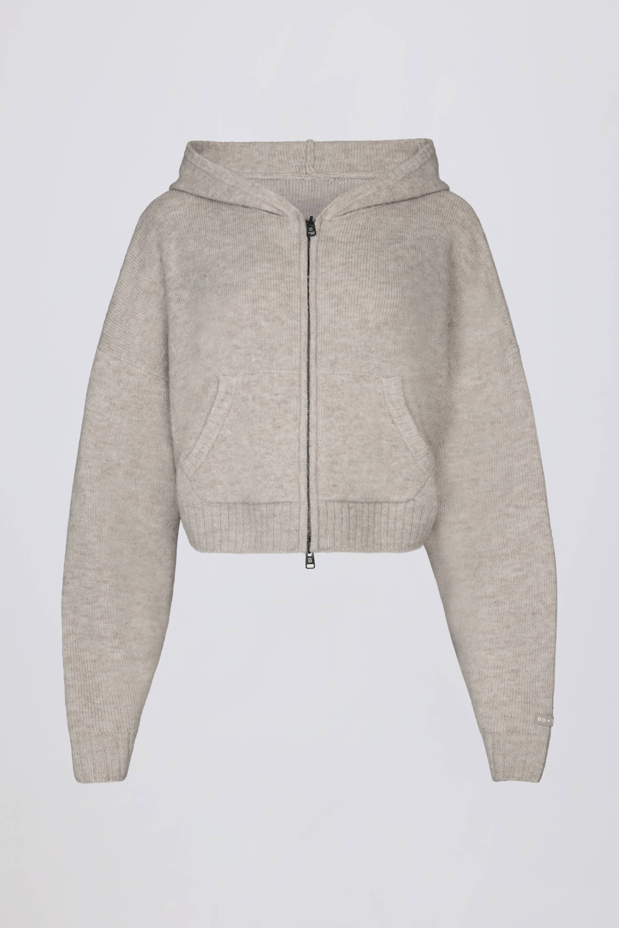 Soft Knit Zip-Up Cropped Hoodie in Beige – Bo+Tee
