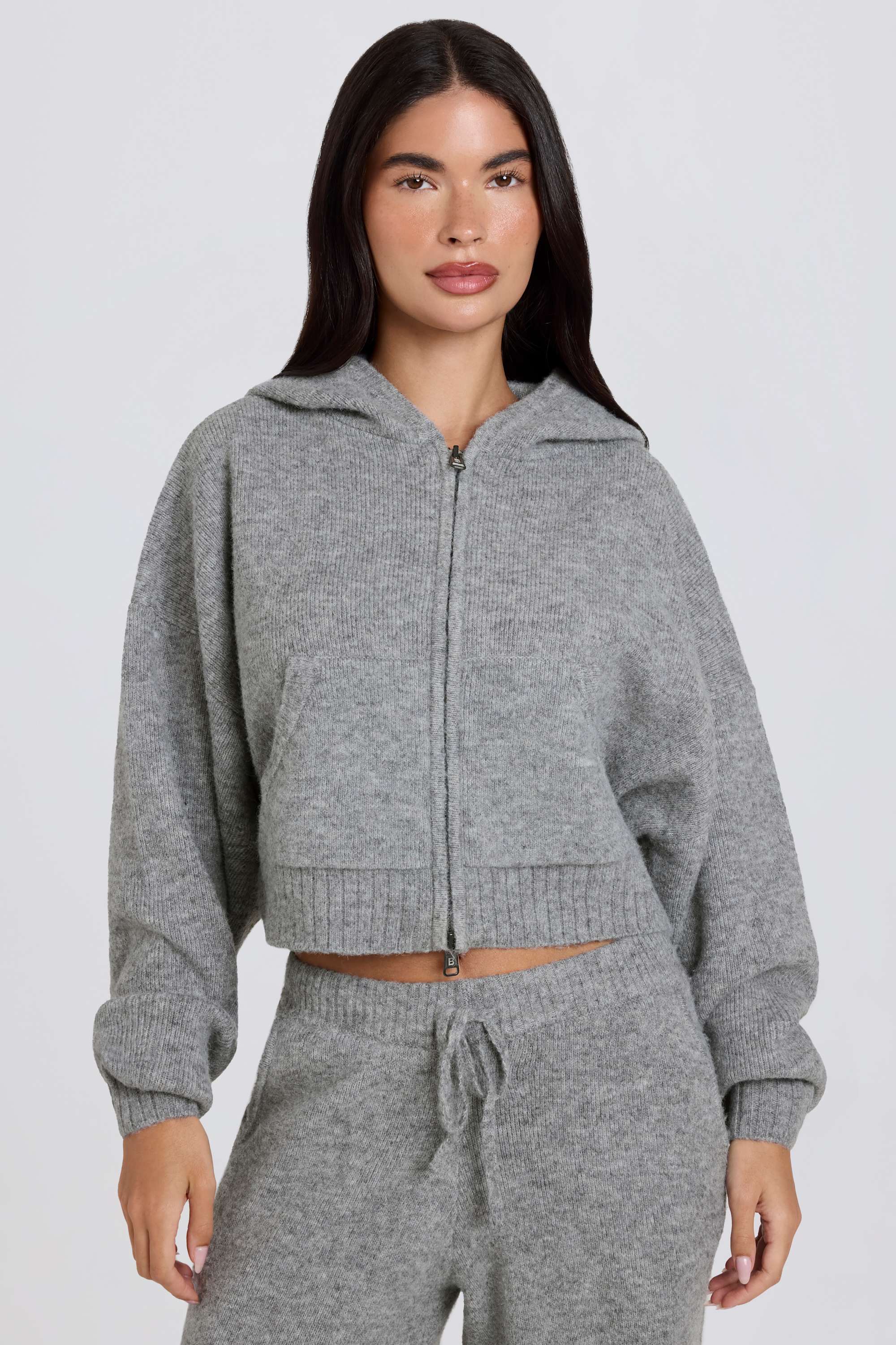Soft Knit Zip-Up Cropped Hoodie in Grey – Bo+Tee