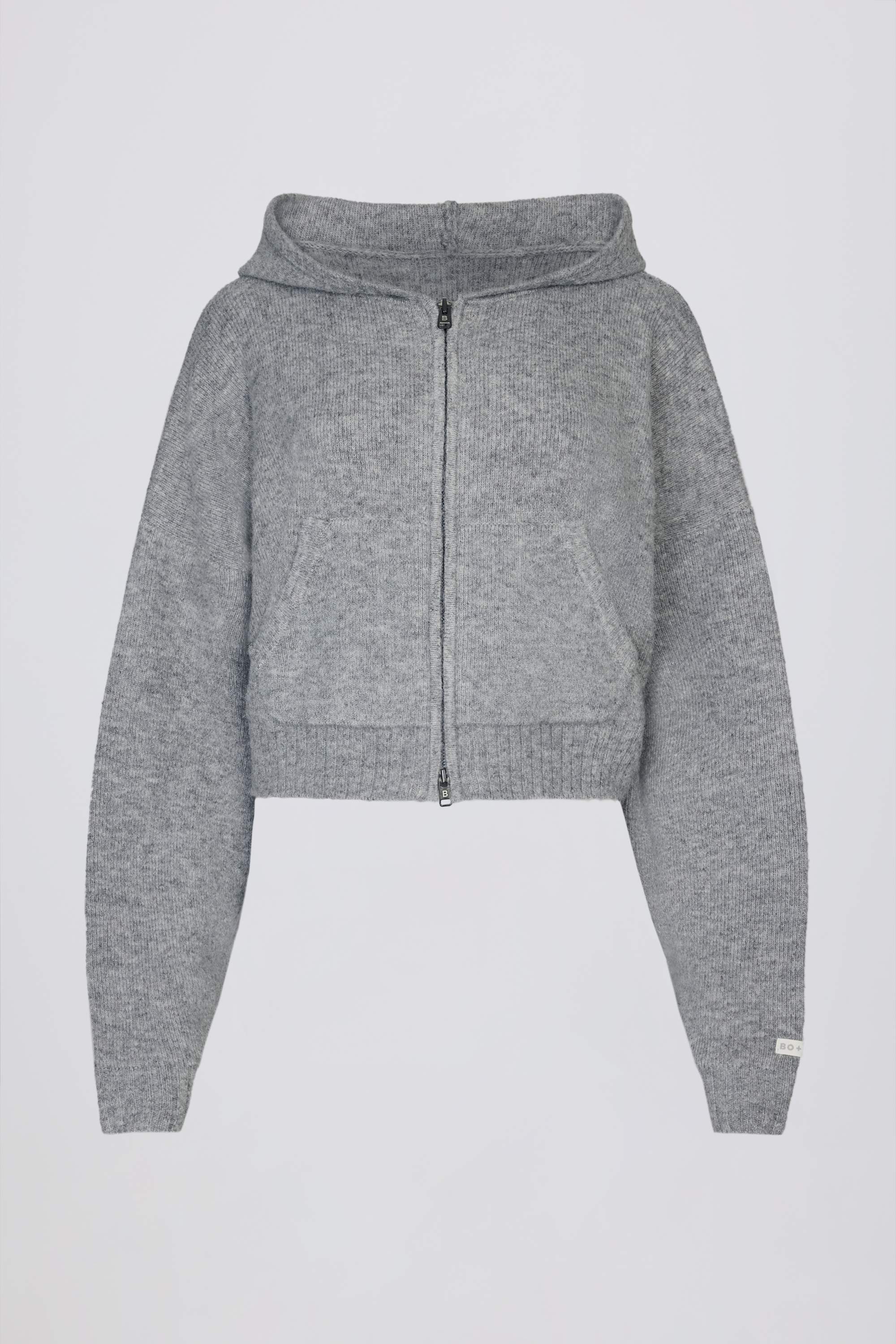 Soft Knit Zip-Up Cropped Hoodie in Grey – Bo+Tee