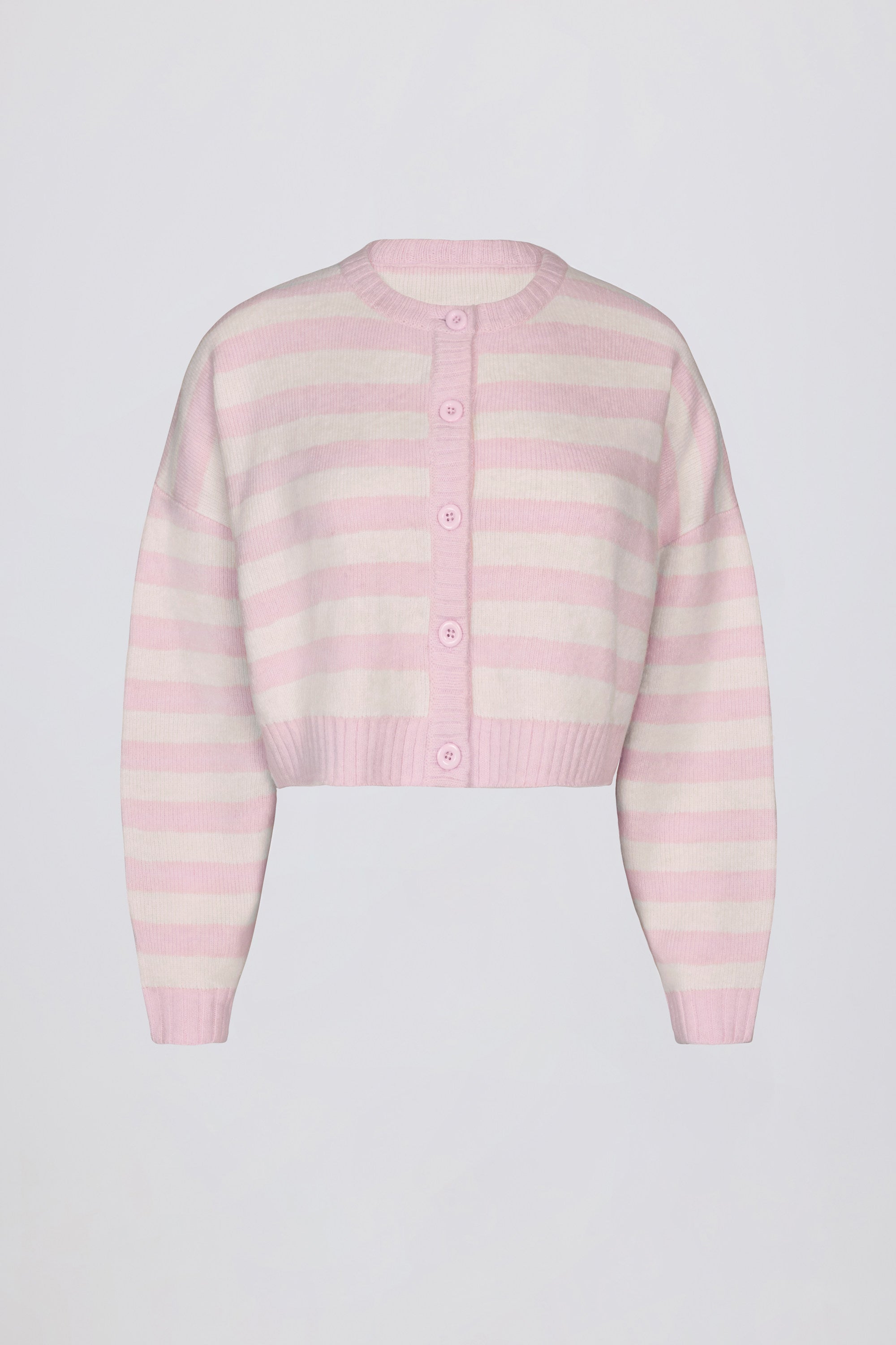 Soft Knit Stripe Cropped Cardigan in Pink Stripe