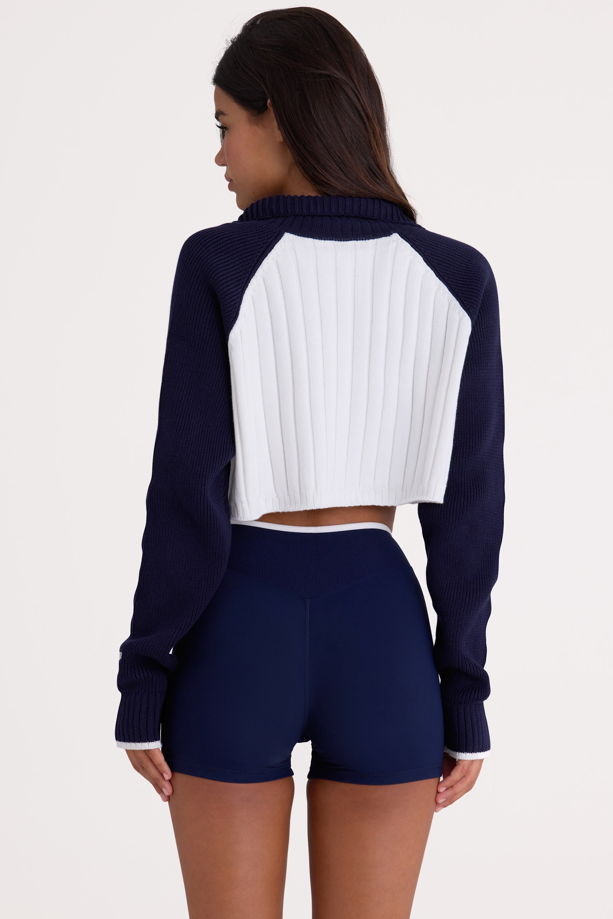 Ribbed Knit Quarter-Zip Cropped Jumper in Midnight – Bo+Tee