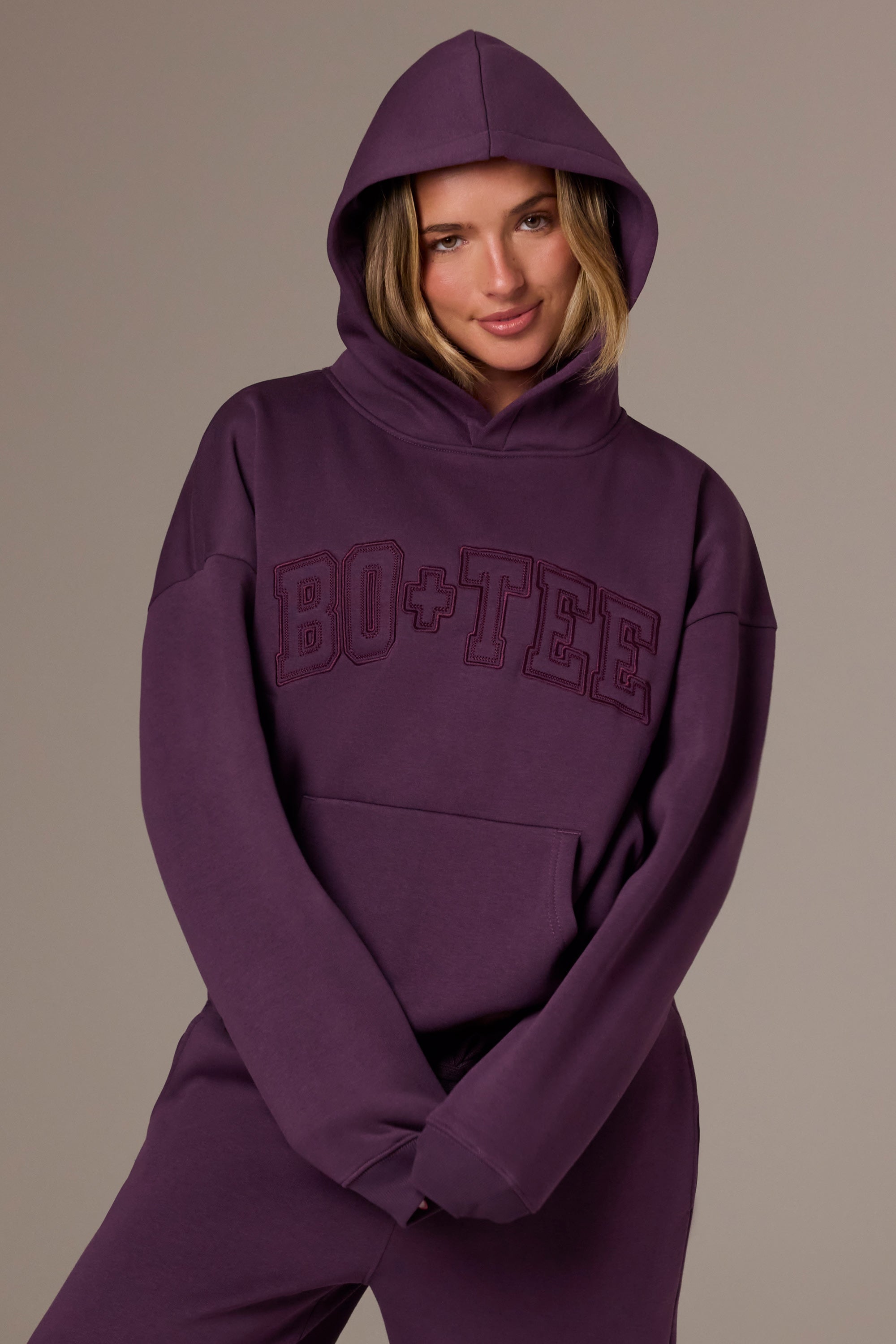 Embroidered Oversized Hoodie in Plum