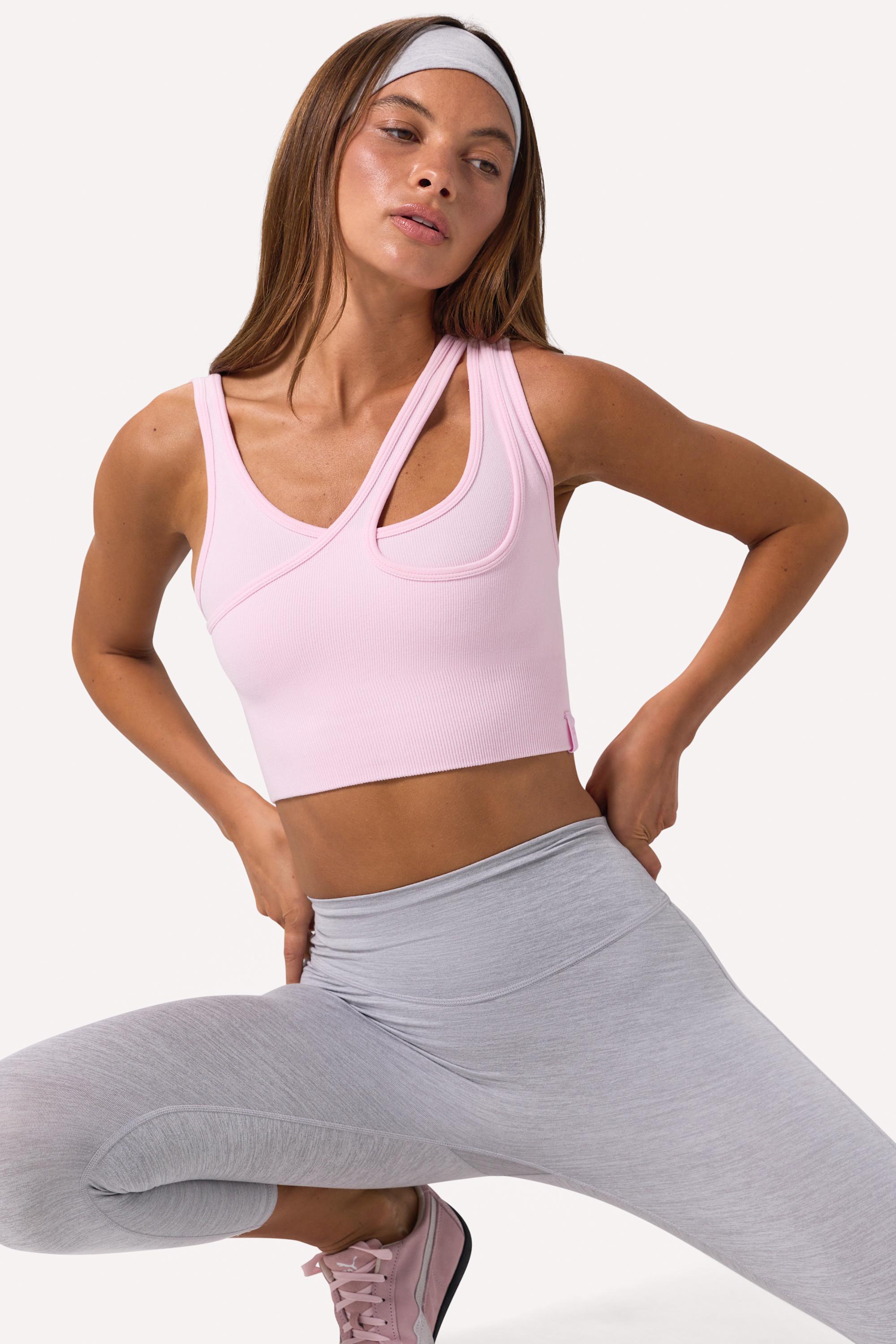 Seamless Soft Rib Asymmetric Sports Bra in Powder Pink – Bo+Tee