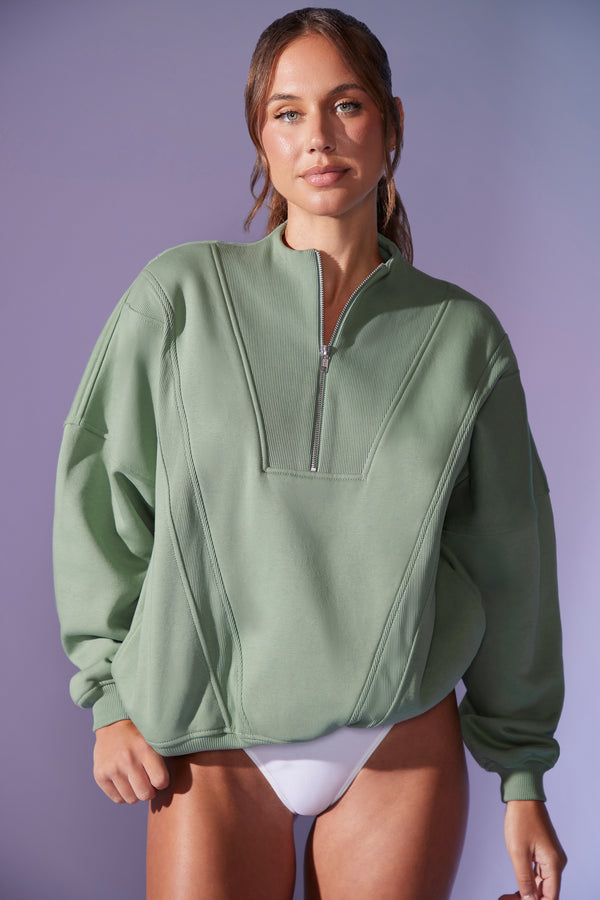 Comfort Zone - Oversized Half Zip Sweatshirt in Sage