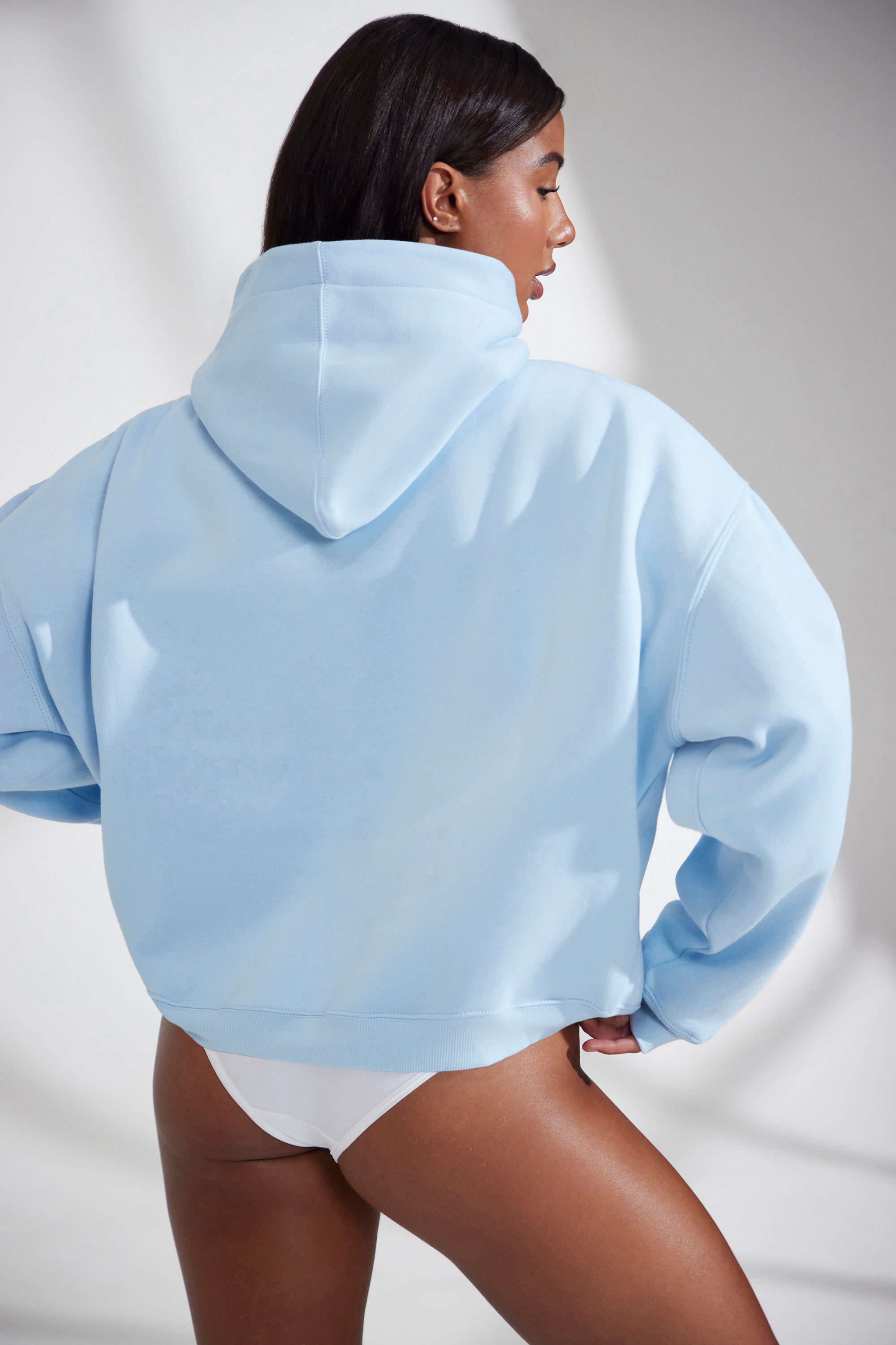 Varsity Oversized Hooded Sweatshirt in Baby Blue