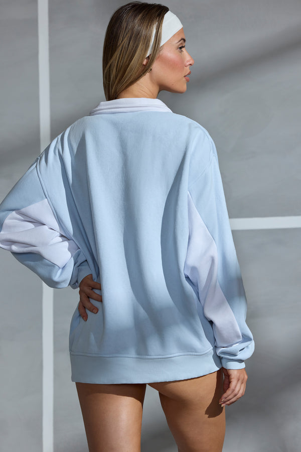 Athletic - Oversized Half Zip Panel Sweatshirt in Powder Blue