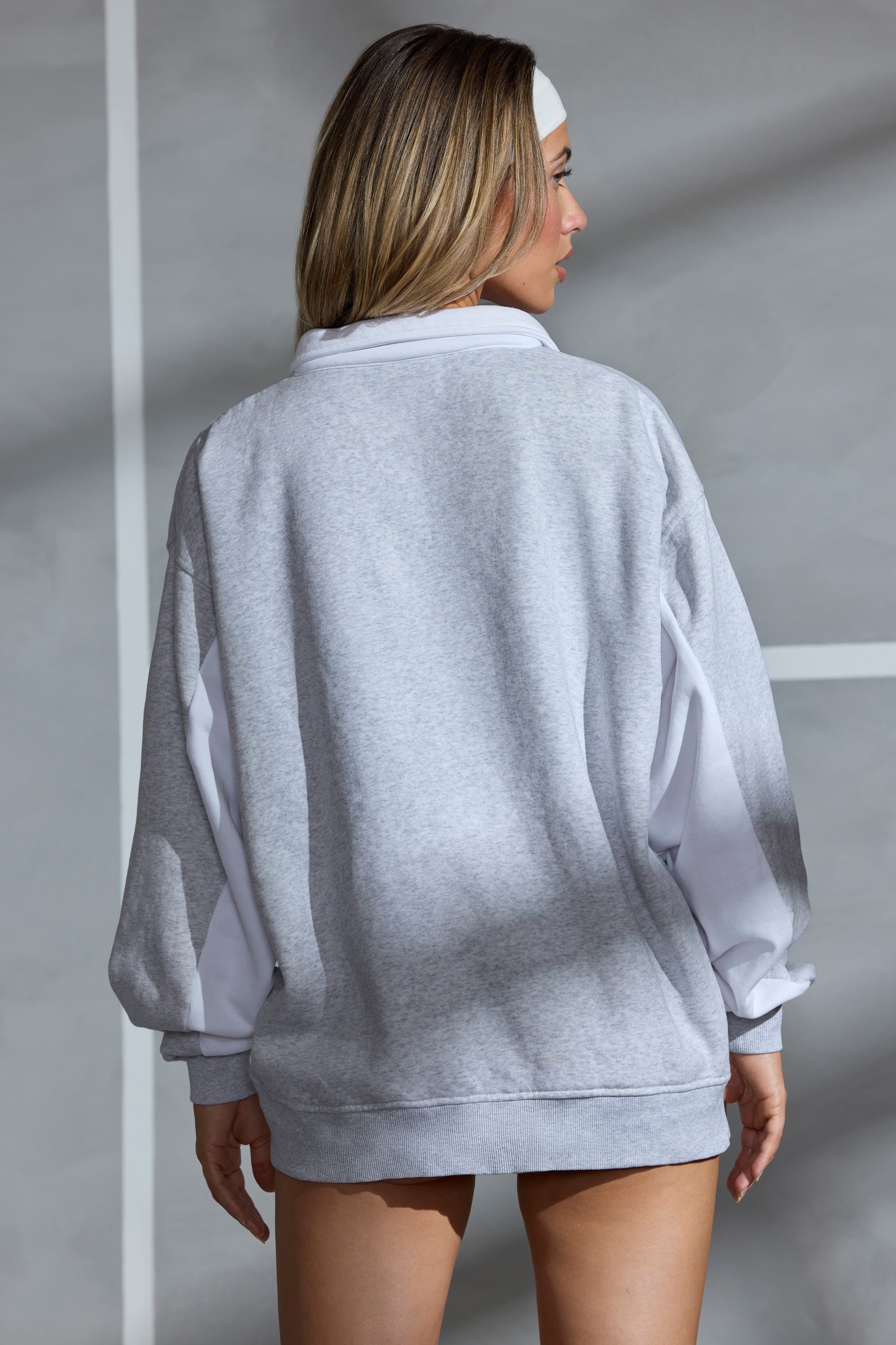 Athletic Oversized Half Zip Panel Sweatshirt in Marled Grey