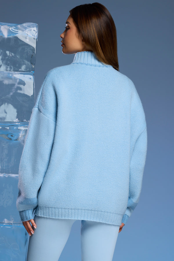 Snow Bunny - Oversized Half Zip Chunky Knit Jumper in Baby Blue