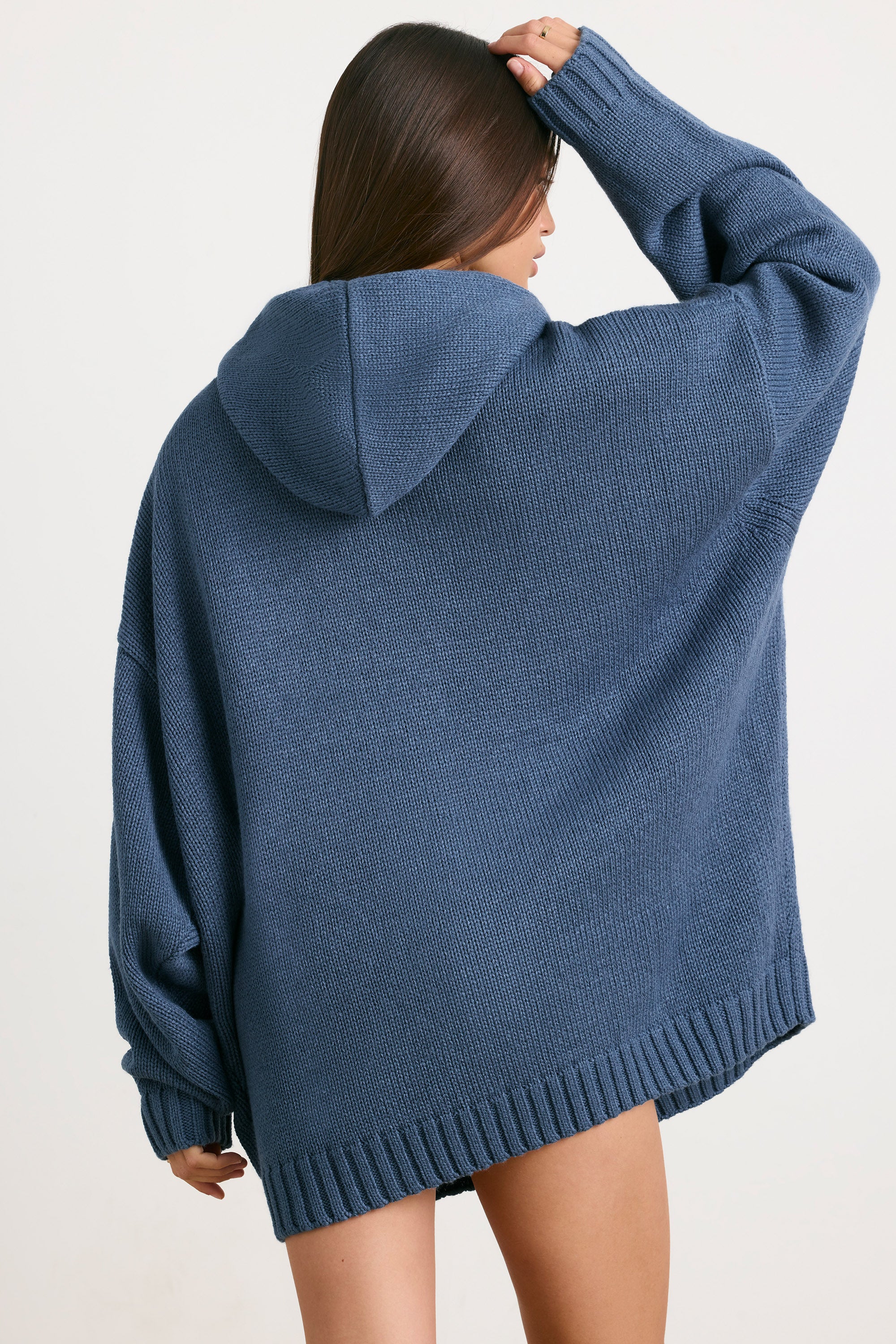 Boyfriend Oversized Chunky Knit Hoodie in Washed Navy