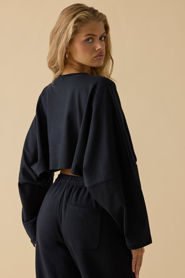 Day Off - Oversized Long Sleeve Crop Top in Black