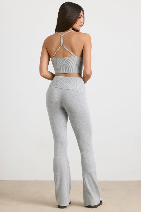 Muse - Chunky Knit Kick Flare Trousers in Heather Grey