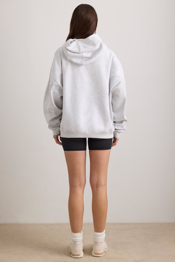 Pilates Princess - Oversized Hooded Sweatshirt in Light Grey Melange