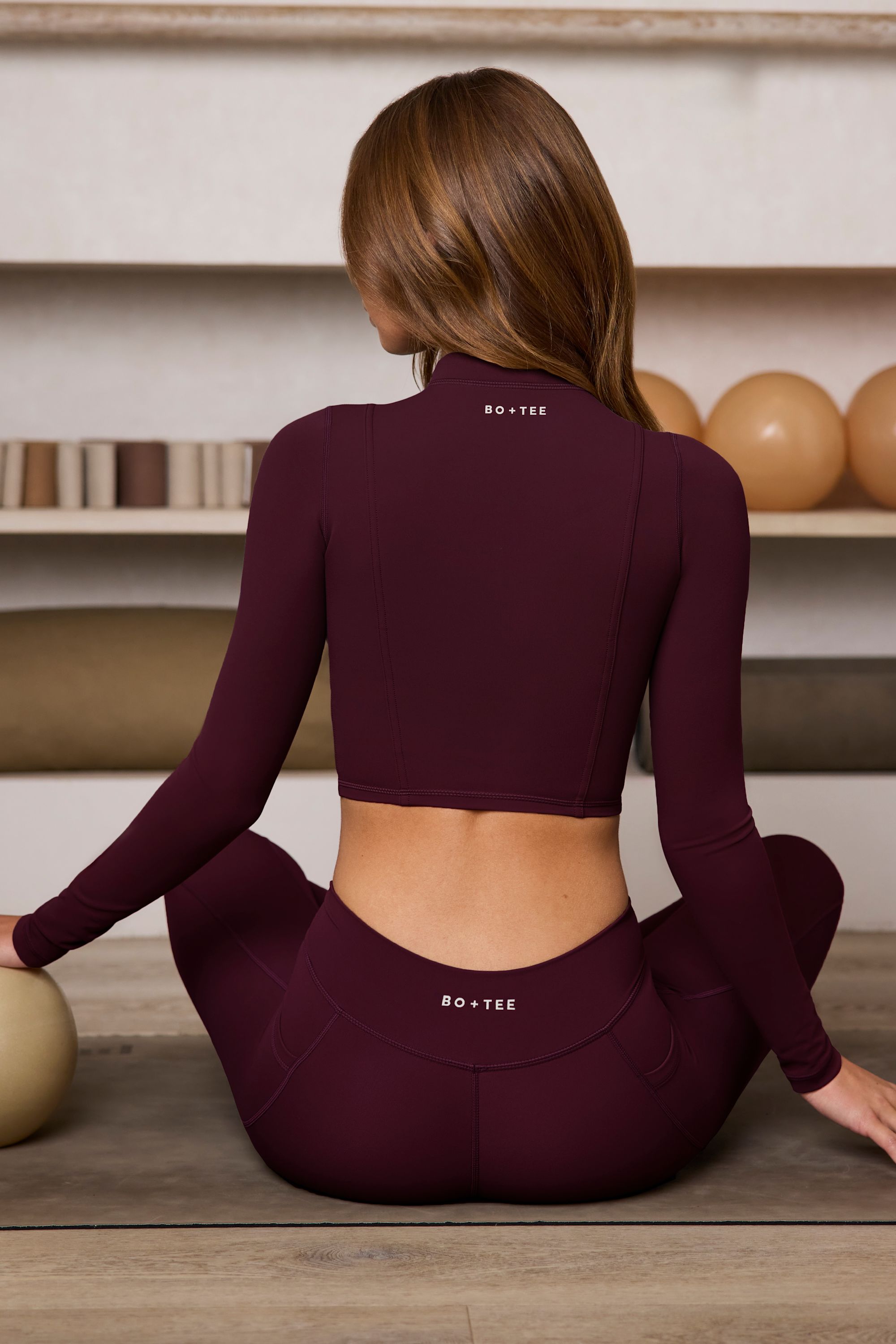 Soft Active Zip-Up Cropped Jacket in Burgundy – Bo+Tee