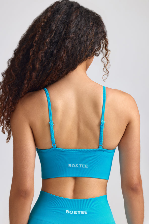 Define Luxe V-Neck Sports Bra in Turquoise Blue