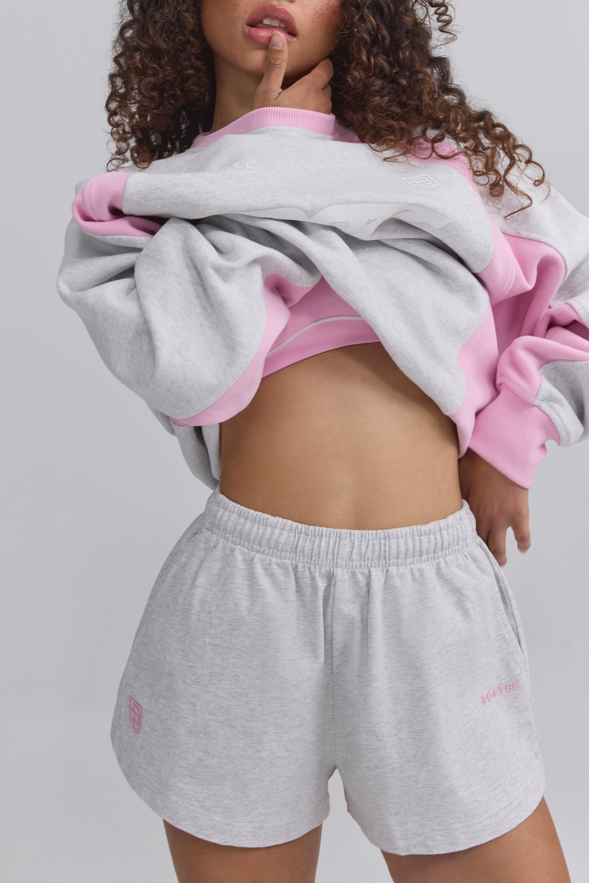 Soft Cotton Jersey Elasticated Mini Shorts in Grey Marl