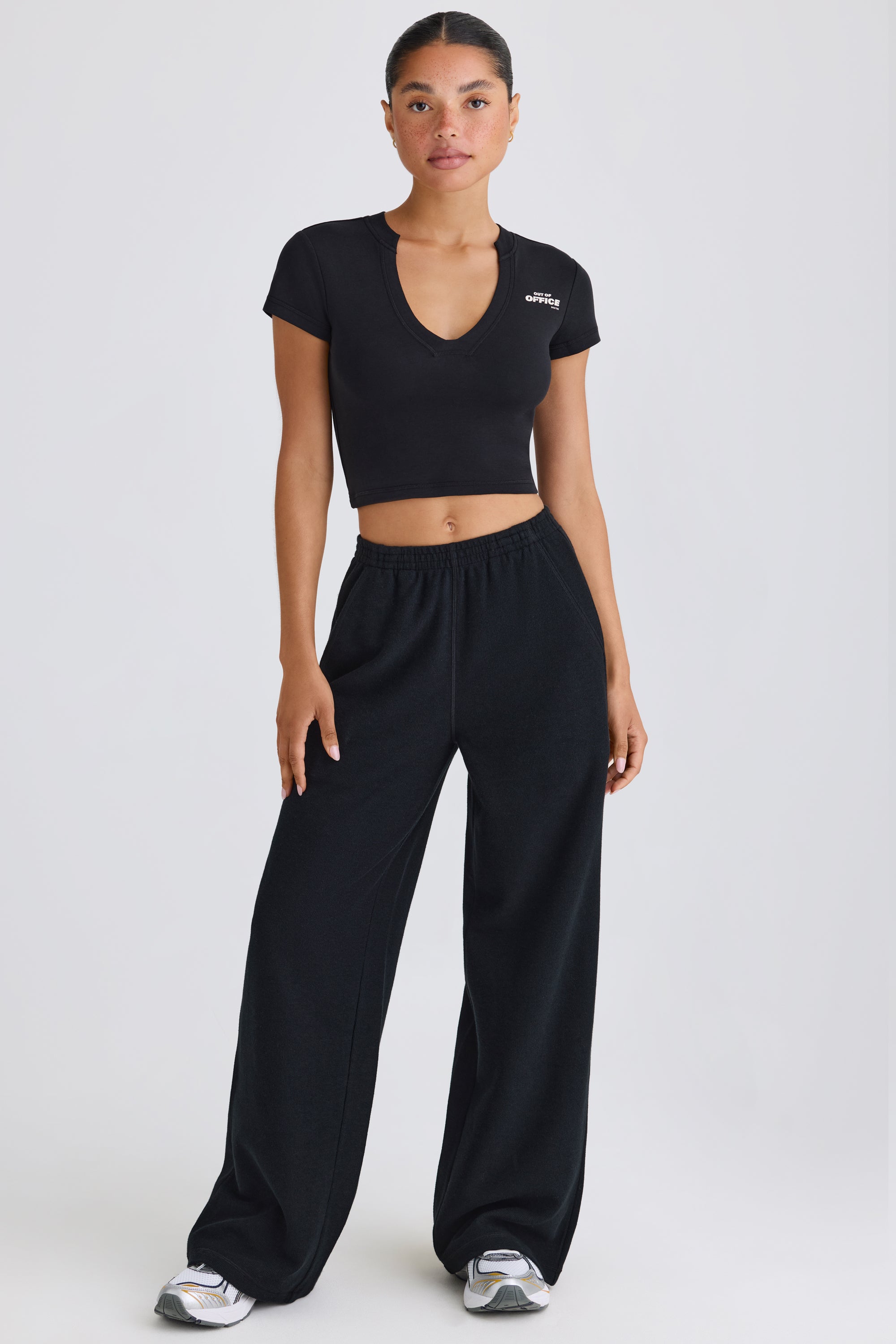 Textured Cotton Jersey Straight-Leg Joggers in Black