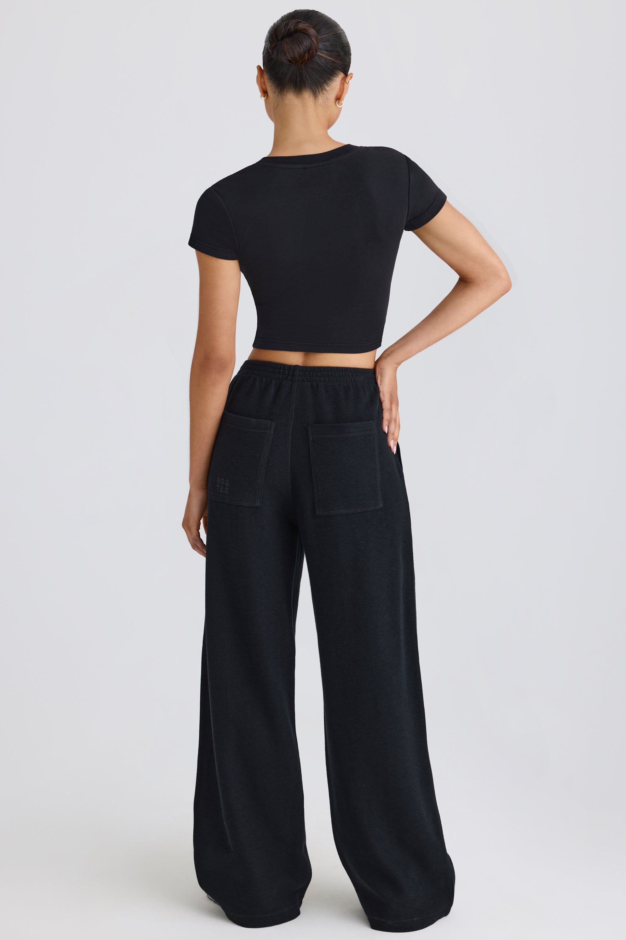 Textured Cotton Jersey Straight-Leg Joggers in Black