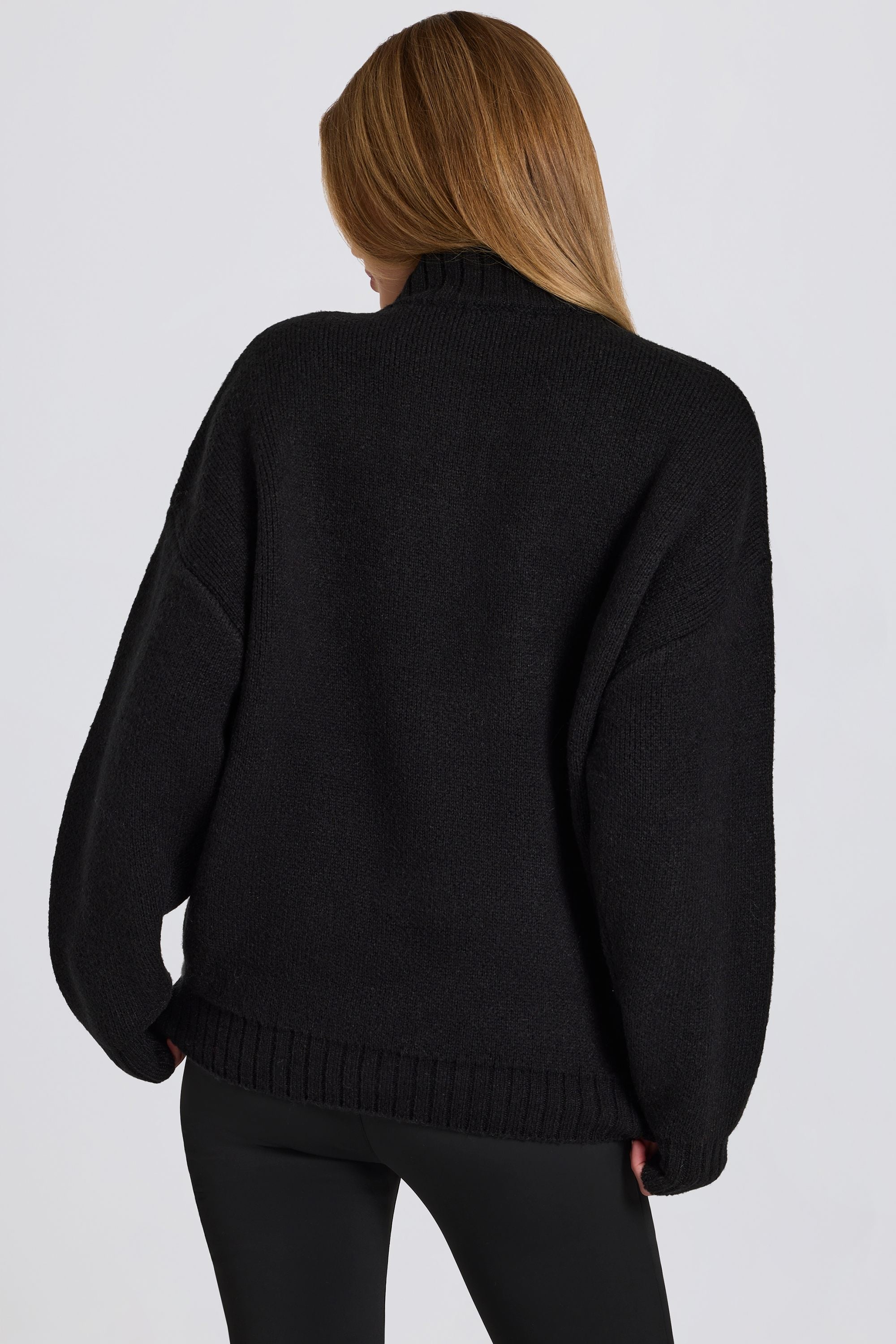 Knit Quarter-Zip Turtleneck Oversized Jumper in Black – Bo+Tee