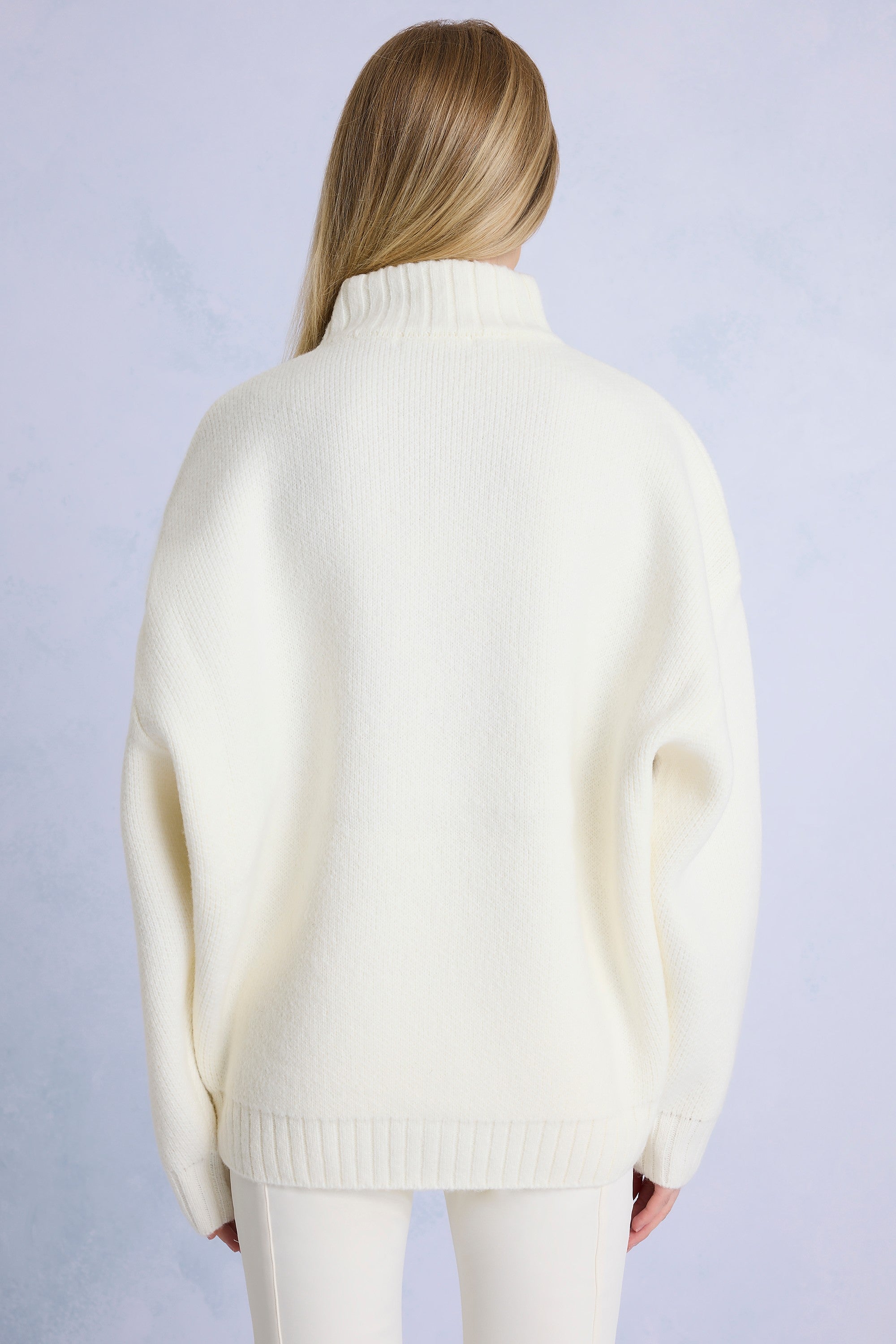 Knit Quarter-Zip Turtleneck Oversized Jumper in Burgundy – Bo+Tee