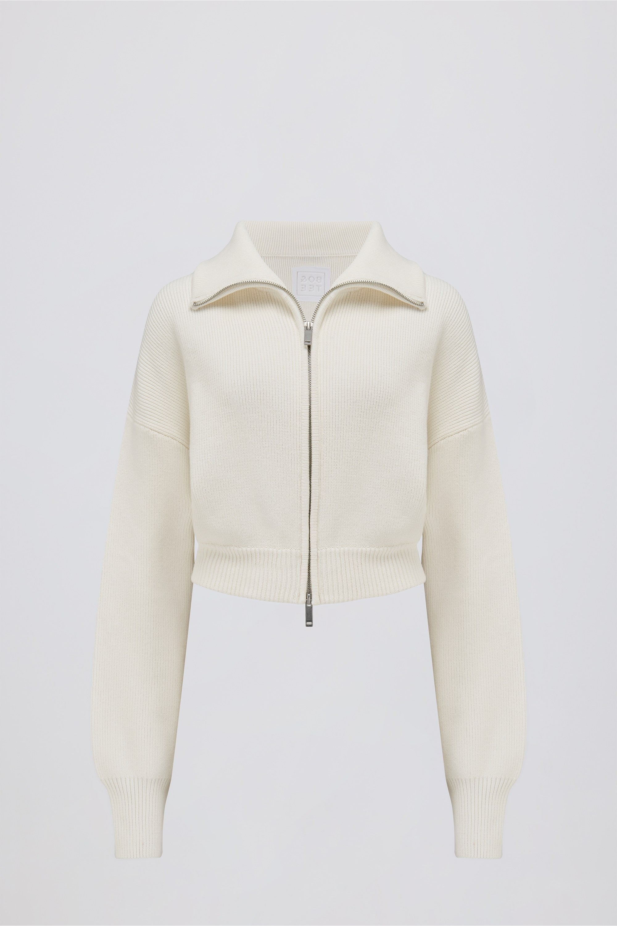 Ribbed Knit Zip-Up Cropped Sweatshirt in Ivory – Bo+Tee