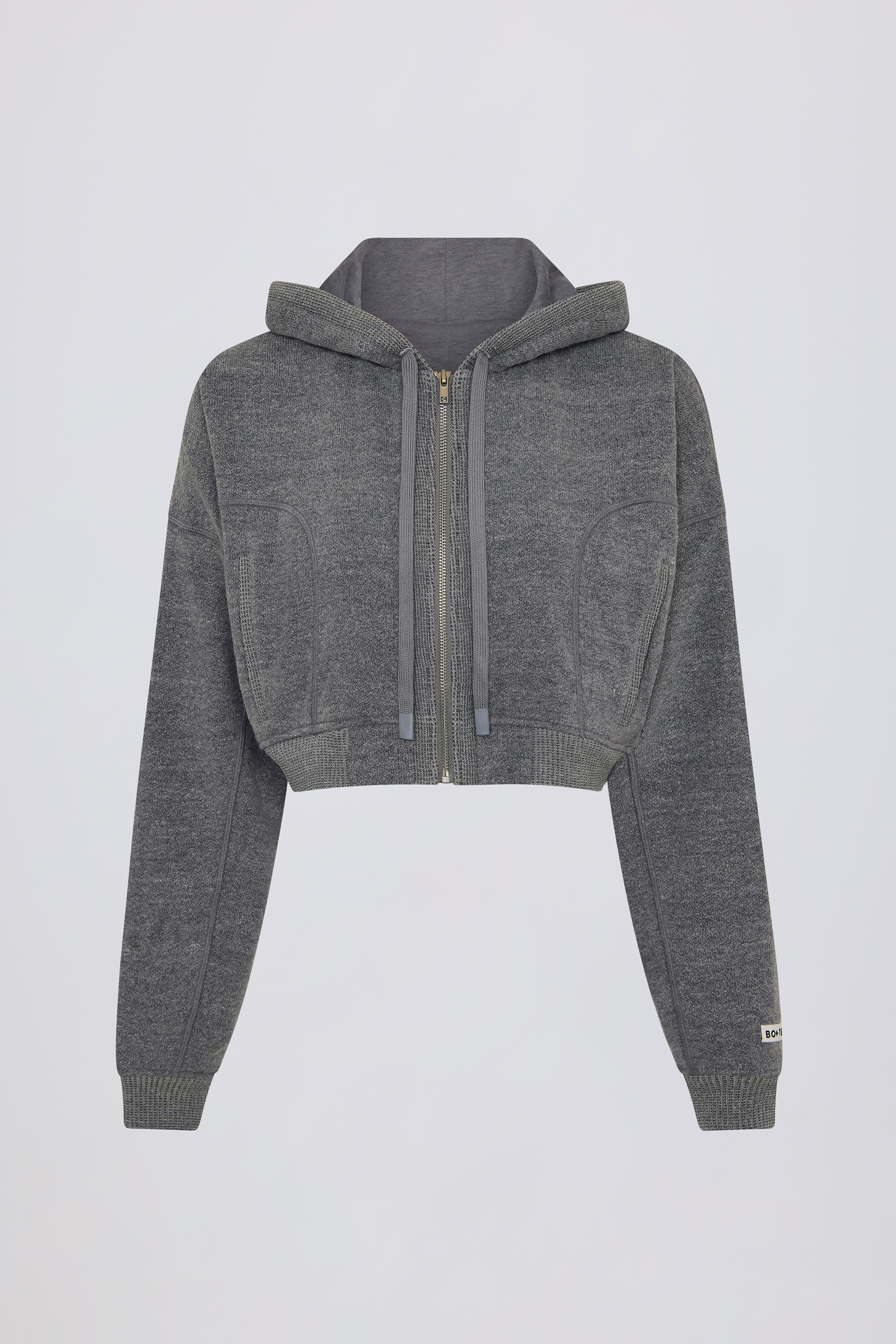 Terry Cotton Zip-Up Cropped Hoodie in Dark Grey – Bo+Tee