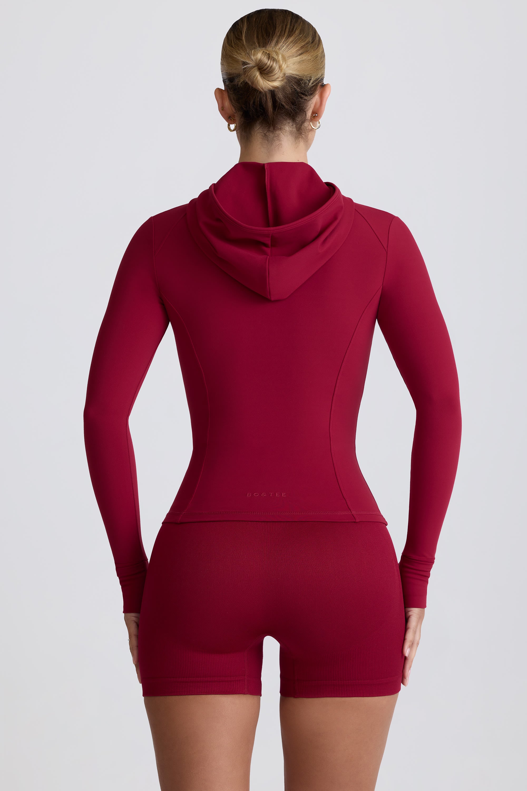 DOUBLJU Women's Lightweight Zip-Up Hoodie Jacket - Plus Size Thin 3-Color Block Pullover (Burgundy, 1X)
