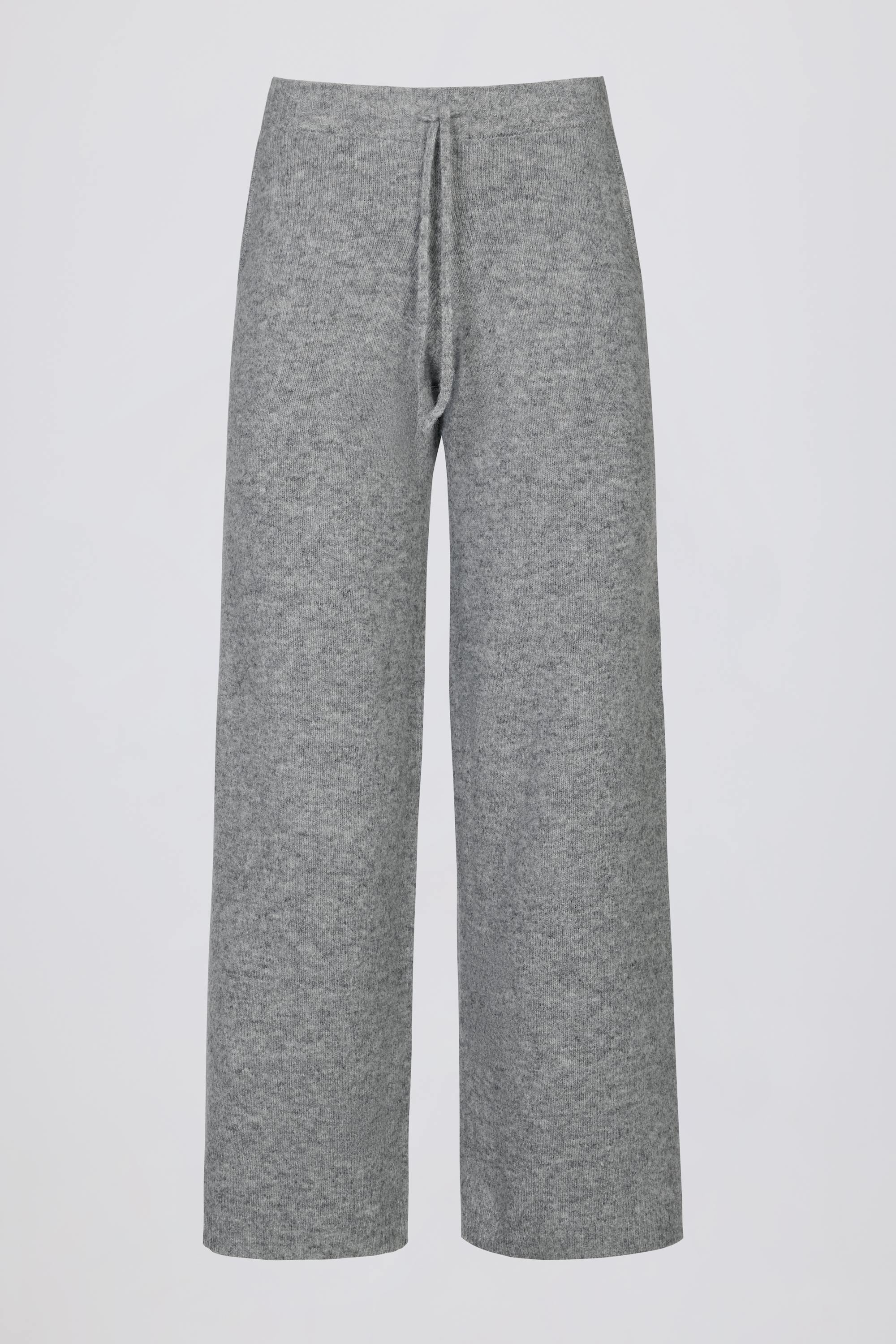 Mid-Rise Wide-Leg Knit Joggers in Grey