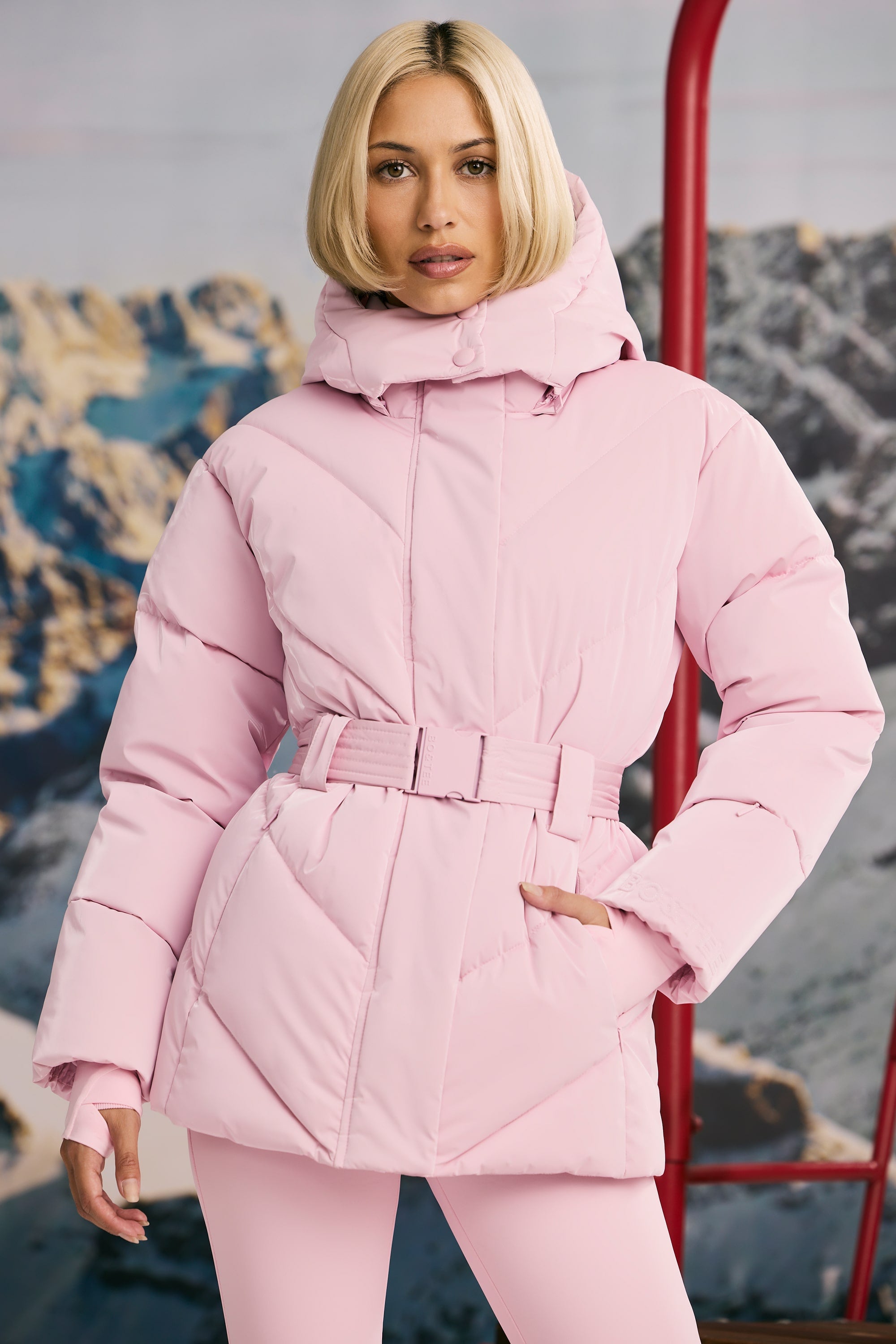 Oversized Quilted Hooded Ski Jacket in Pastel Pink Bo&Tee – Bo+Tee