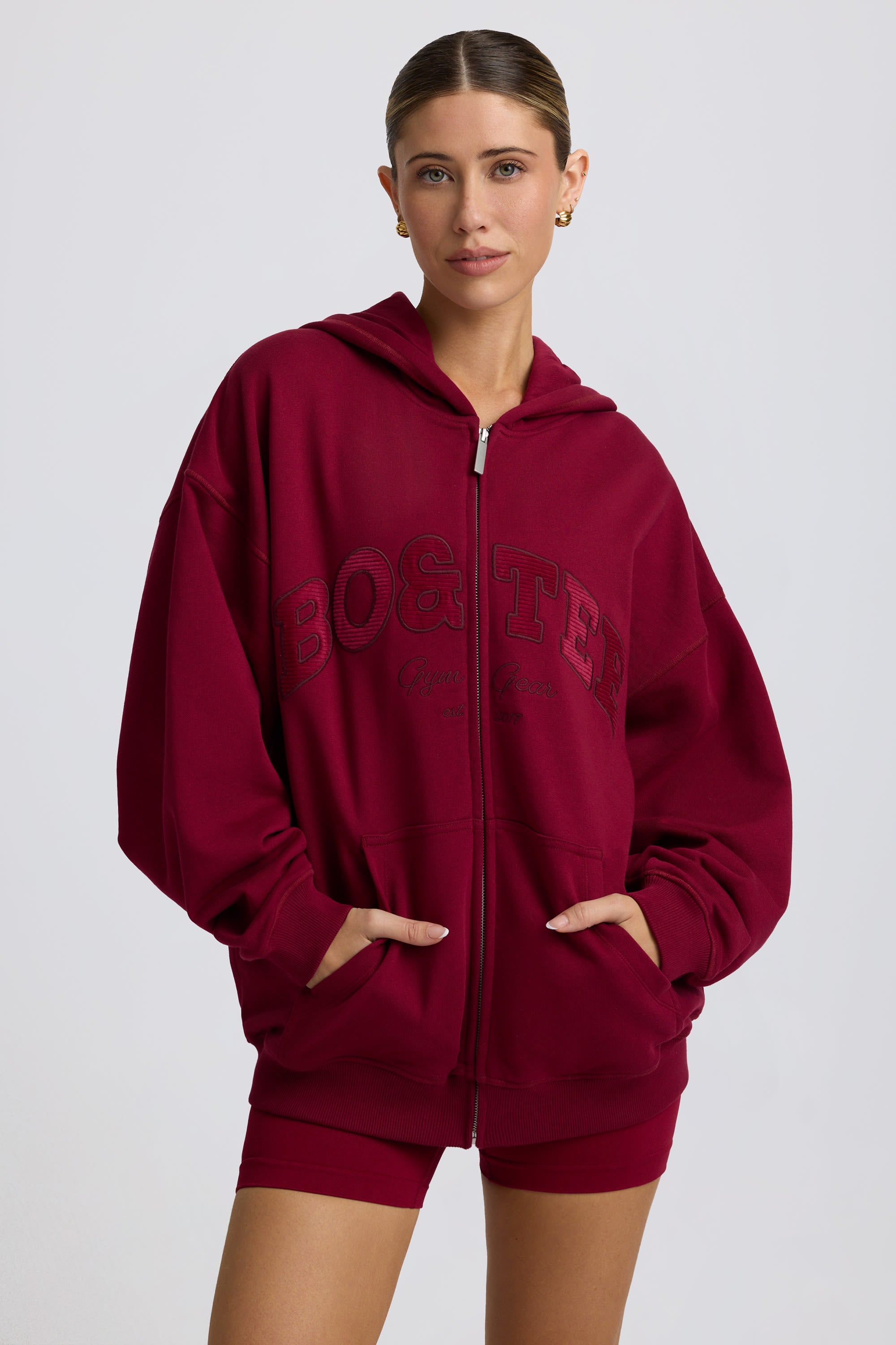 Burgundy Oversized Graphic Pull Over Hoodie
