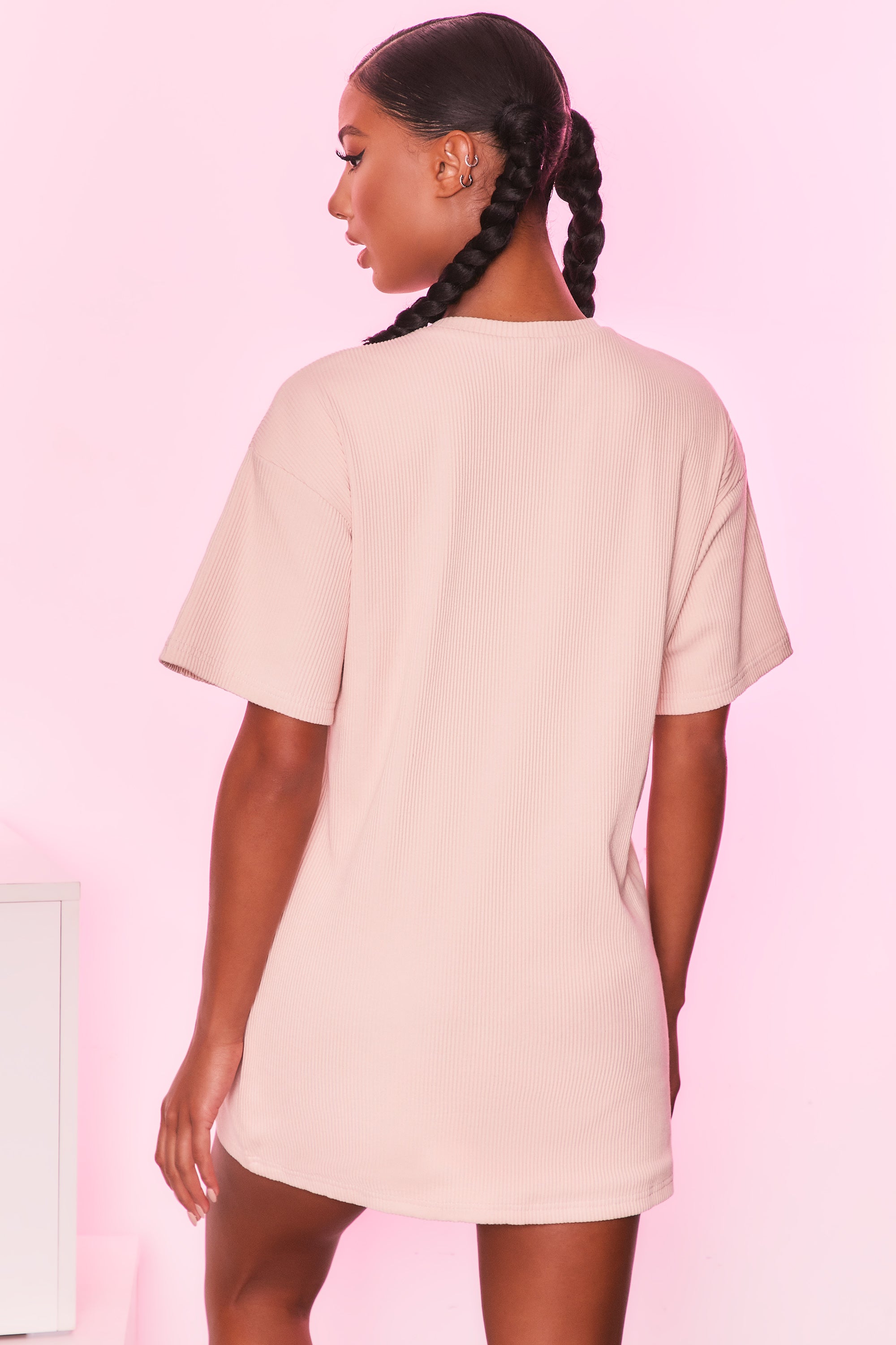 Take It Easy Ribbed Oversized T-Shirt in Cream