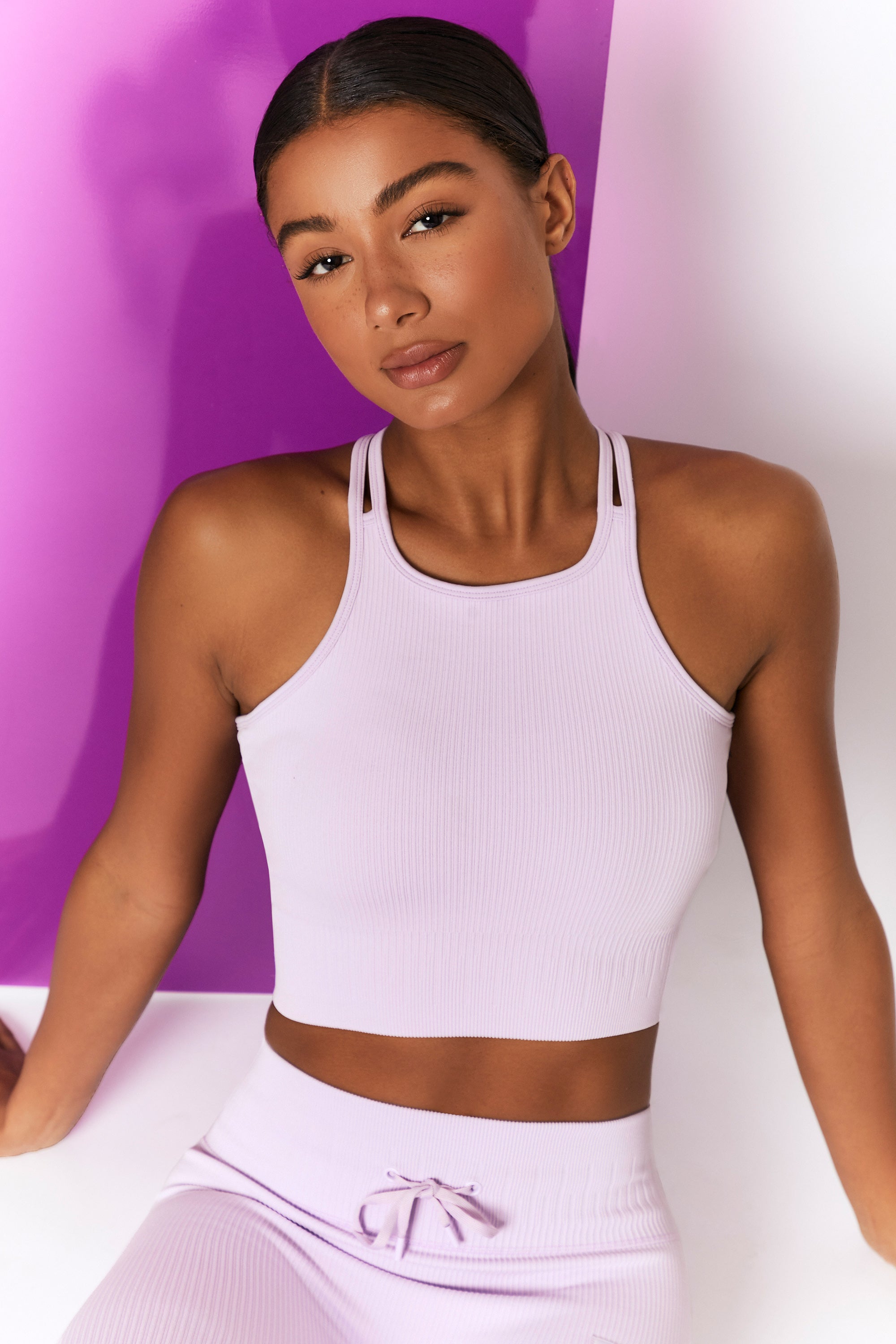 Feel Your Power Ribbed Racer Crop in Lilac | Bo+Tee
