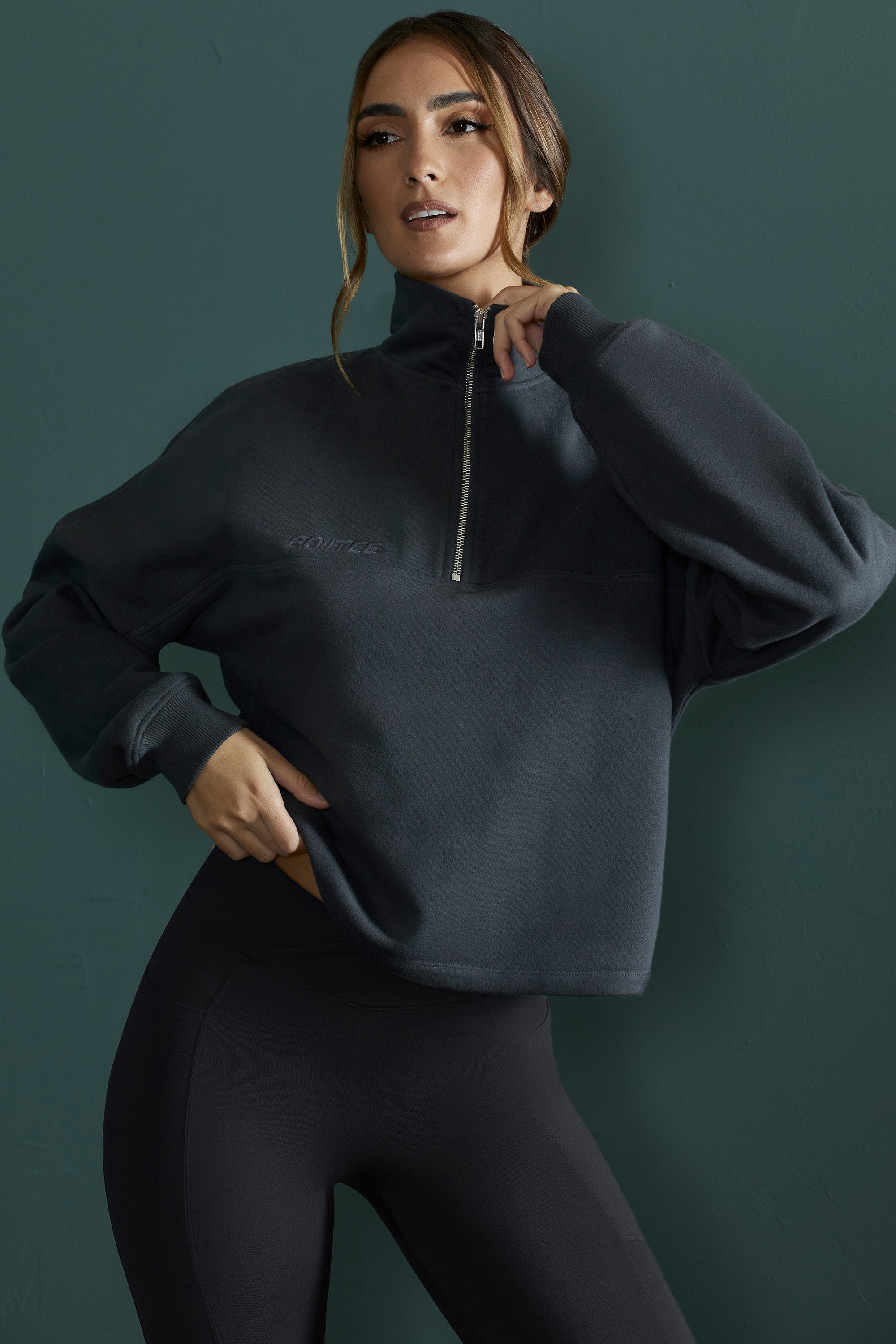 Maintenance Oversized Half Zip Sweatshirt in Black | Bo+Tee