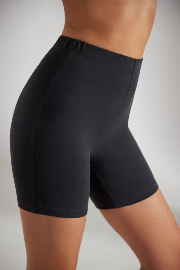 Base - Soft Cotton Biker Shorts in Washed Black