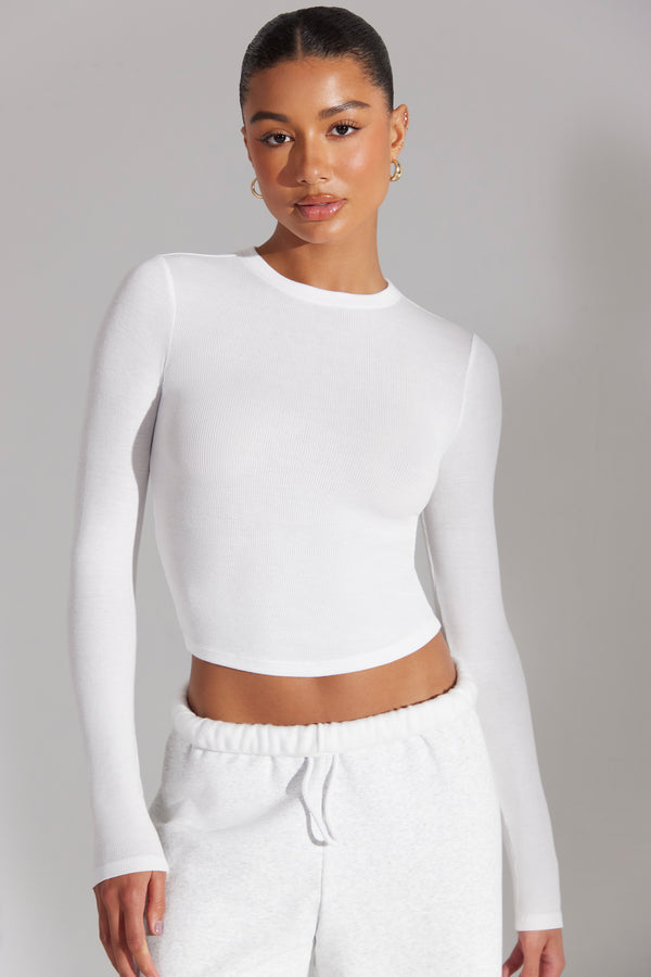 Elementary - Soft Rib Long Sleeve Top in White