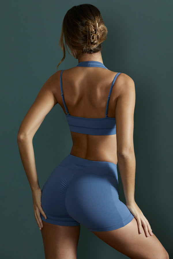 Courage - Plunge Neck Wrap Over Sports Bra in Blue