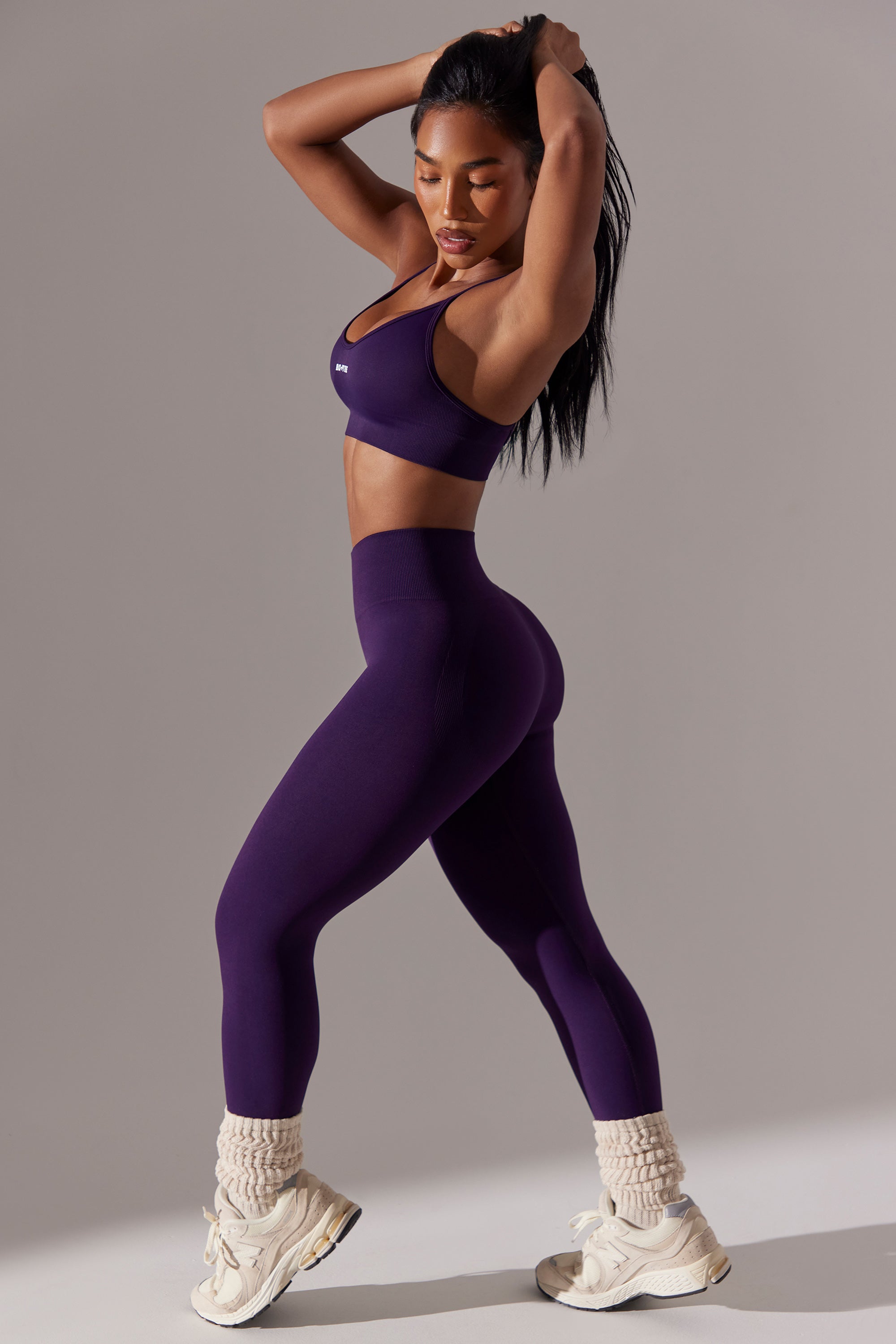Bo+Tee Seamless Leggings Womens Small Purple Gray Heather High Rise  Compression