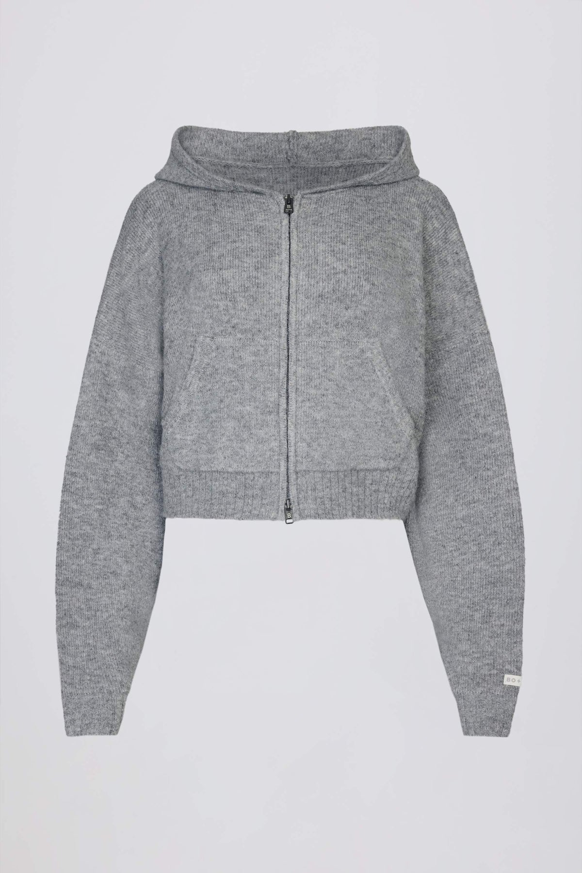 Soft Knit Zip-Up Cropped Hoodie in Grey