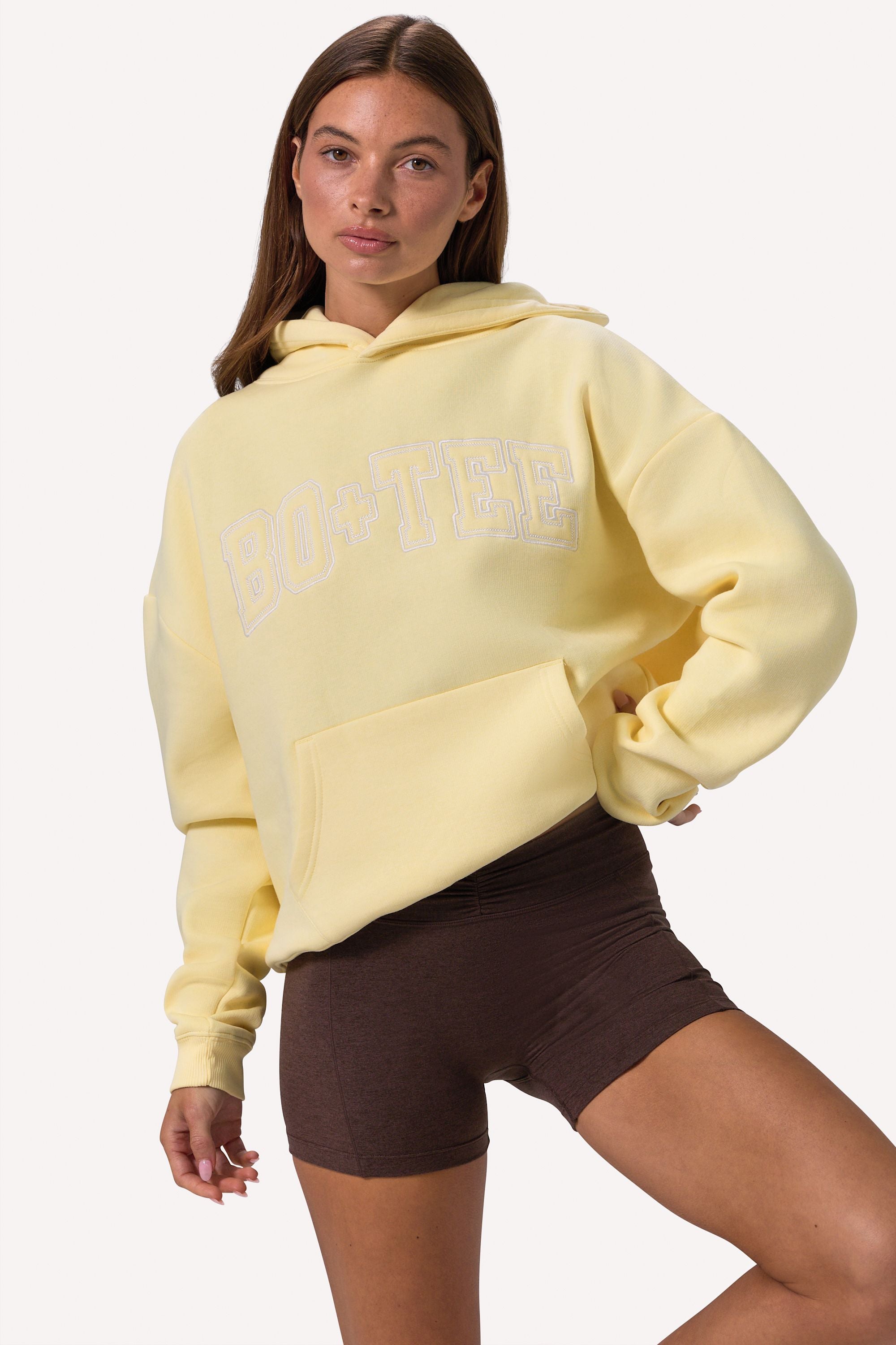Embroidered Oversized Hoodie in Soft Yellow – Bo+Tee