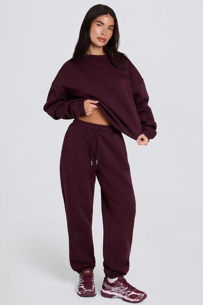 Brushed Cotton Jersey Mid-Rise Relaxed Joggers in Burgundy