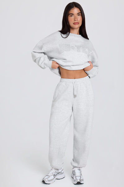 Brushed Cotton Jersey Mid-Rise Relaxed Joggers in Grey Marl