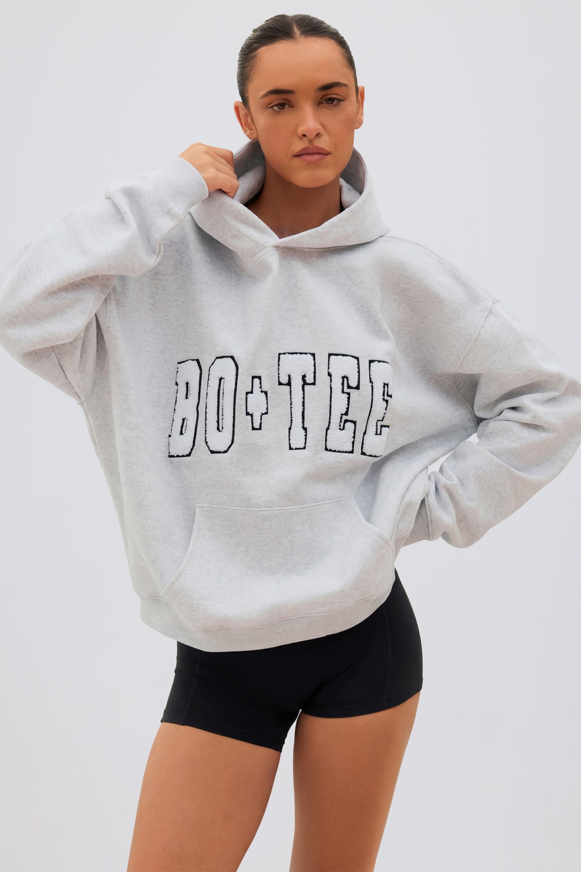 Soft Cotton Jersey Acid Wash Oversized Hoodie in Heather Grey