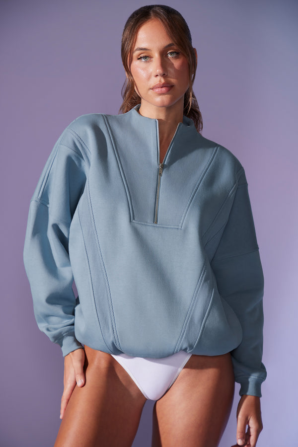 Comfort Zone - Oversized Half Zip Sweatshirt in Denim Blue