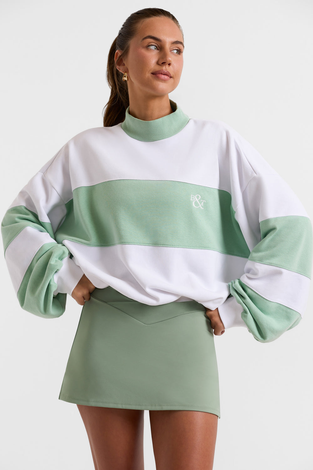 Oversized High Neck Sweatshirt in Mint Green | Bo+Tee