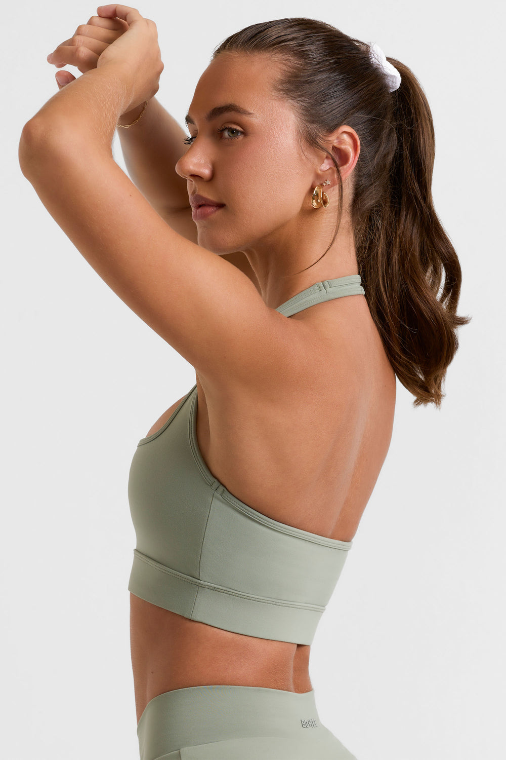 Volley Cut Out Back Sports Bra in Bamboo Green