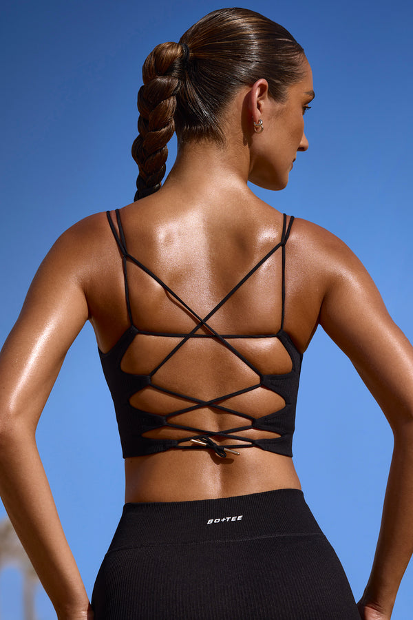 Grit Single Strap Caged Back Crop Top in Brown