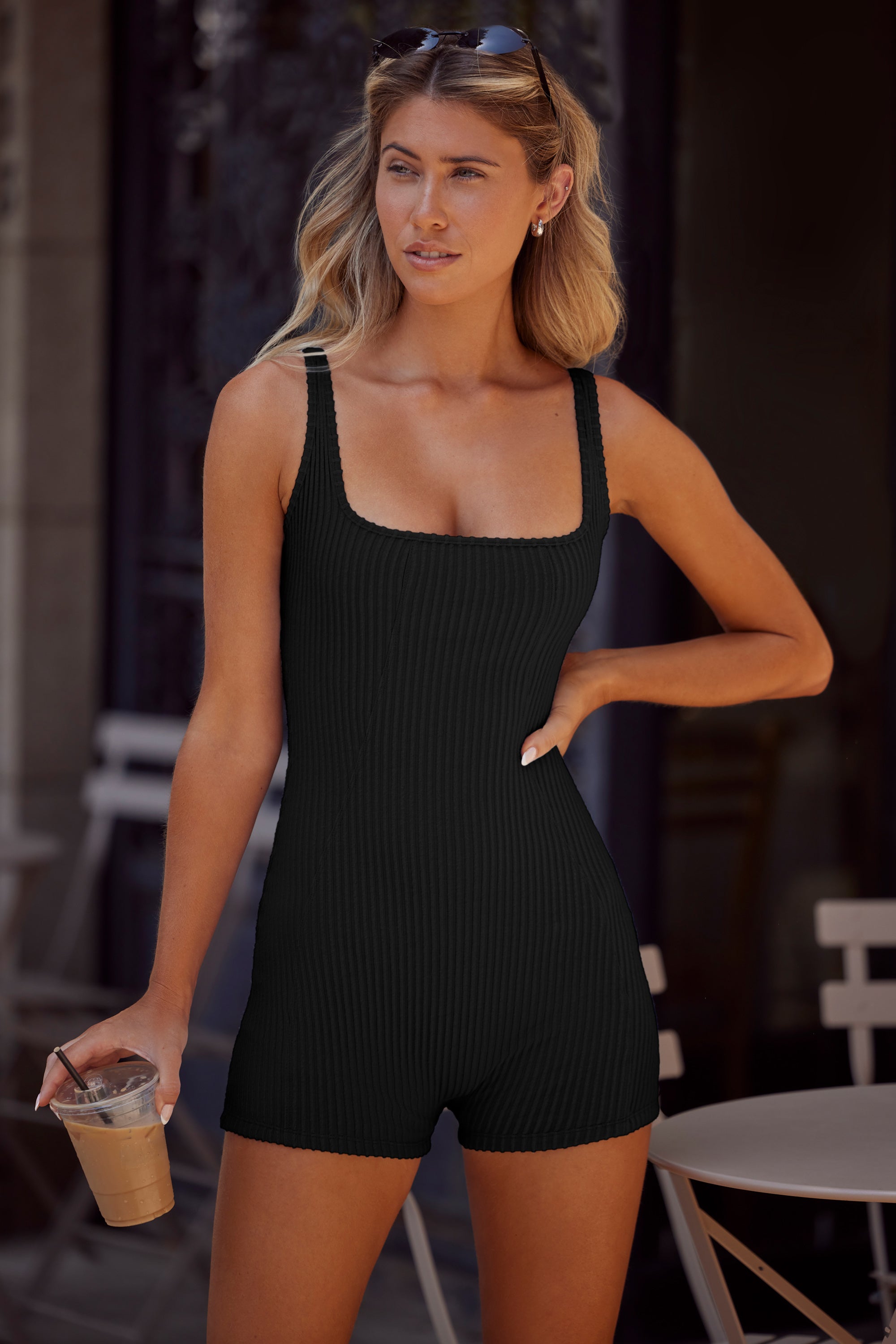 Serene - Soft Rib Backless Unitard in Black