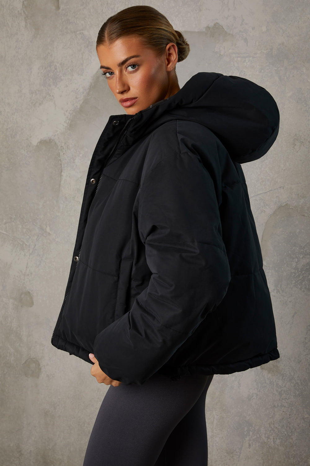 Layer Up Reversible Hooded Puffer Jacket in Black | Bo+Tee – Bo&Tee