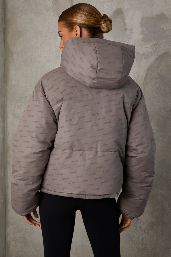Layer Up - Reversible Hooded Puffer Jacket in Warm Grey