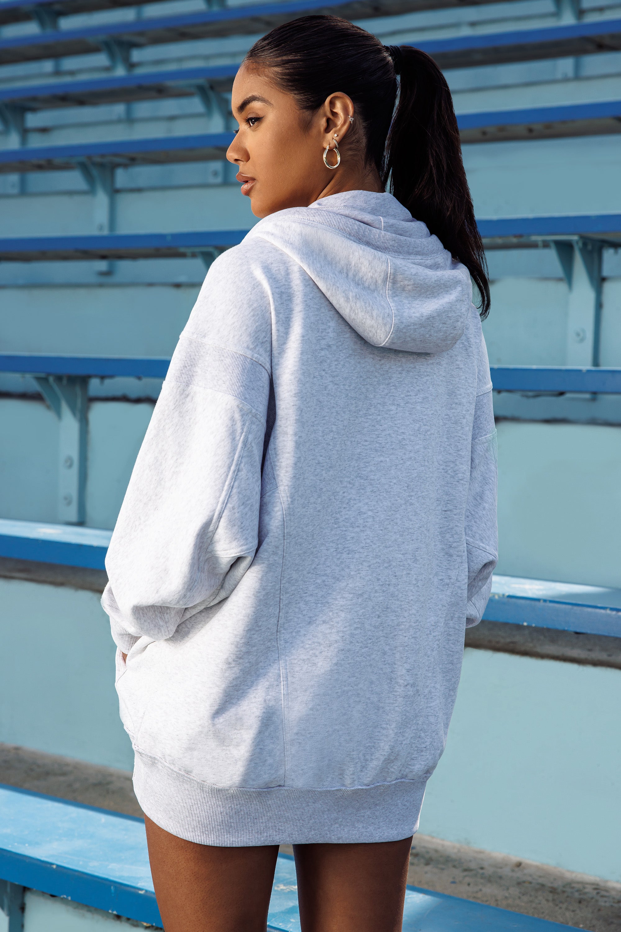 Evolution - Oversized Split Zip Hooded Jacket in Marled Grey