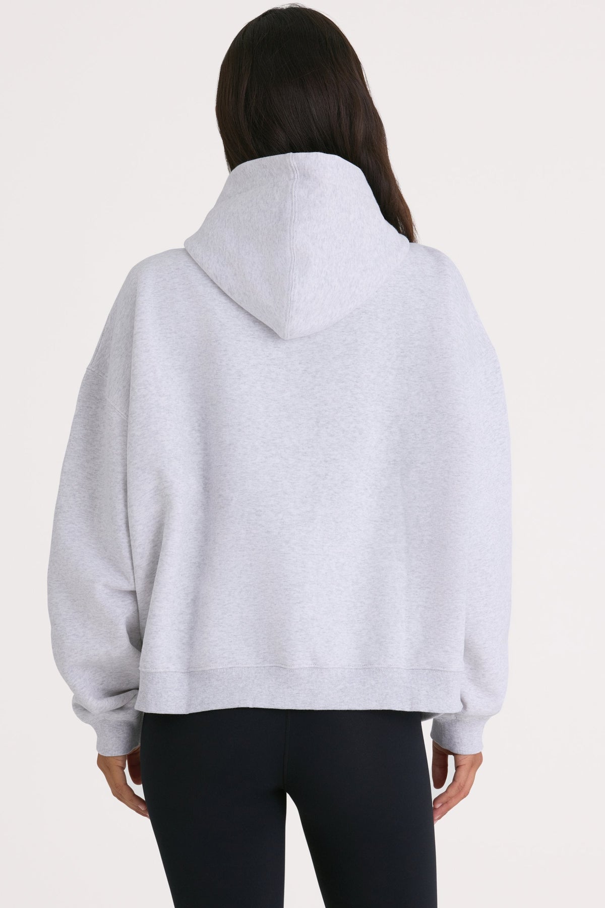 Bo+Tee model Kiele wearing the Varsity Hoodie in Marl Grey Cotton fabric perfect for casual outings